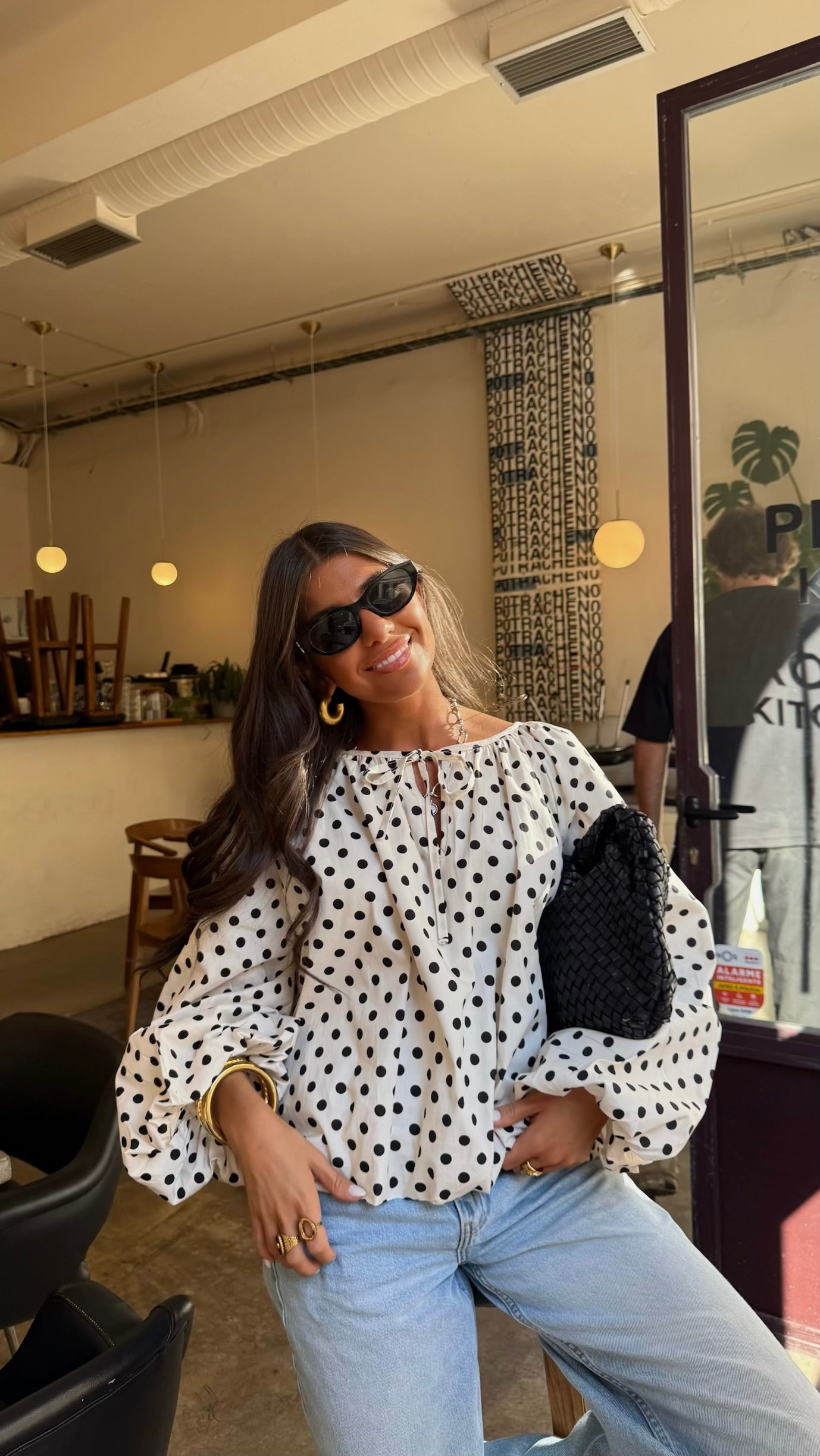 Polka Dot Balloon Blouse in White