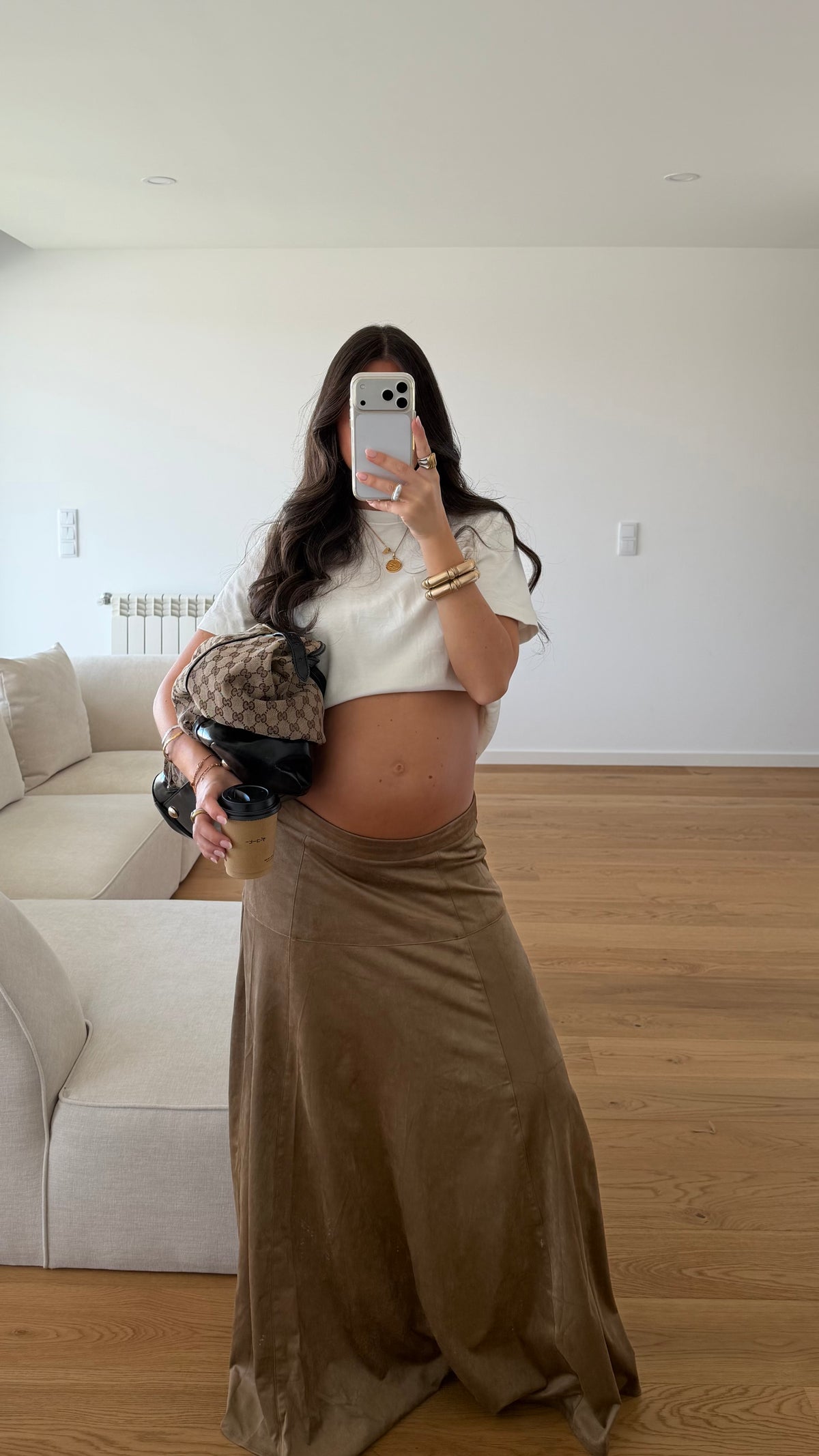 Beige Suede Effect Maxi Skirt