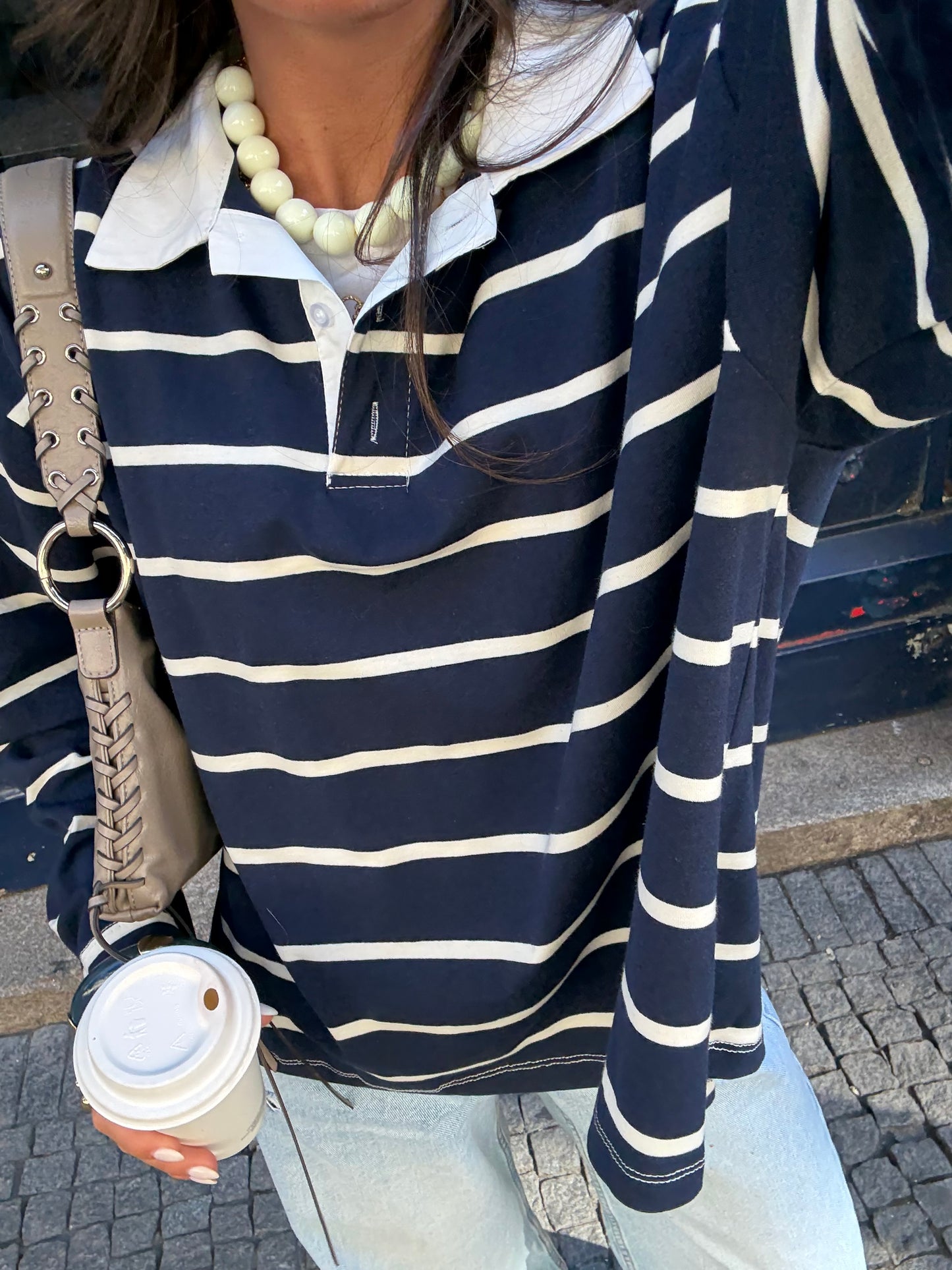 Navy Striped Polo Sweater