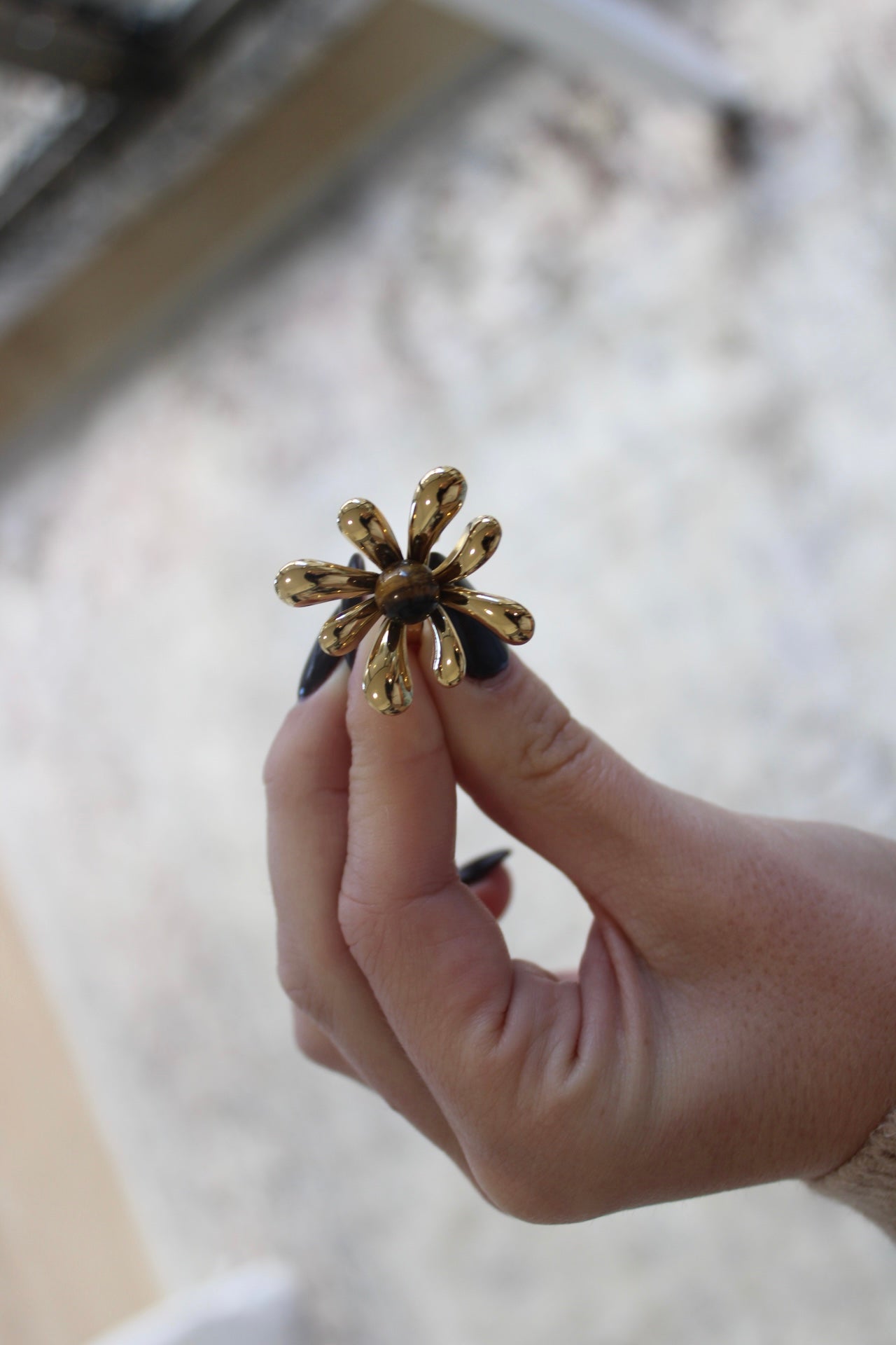 Flower Ring with Brown Stone
