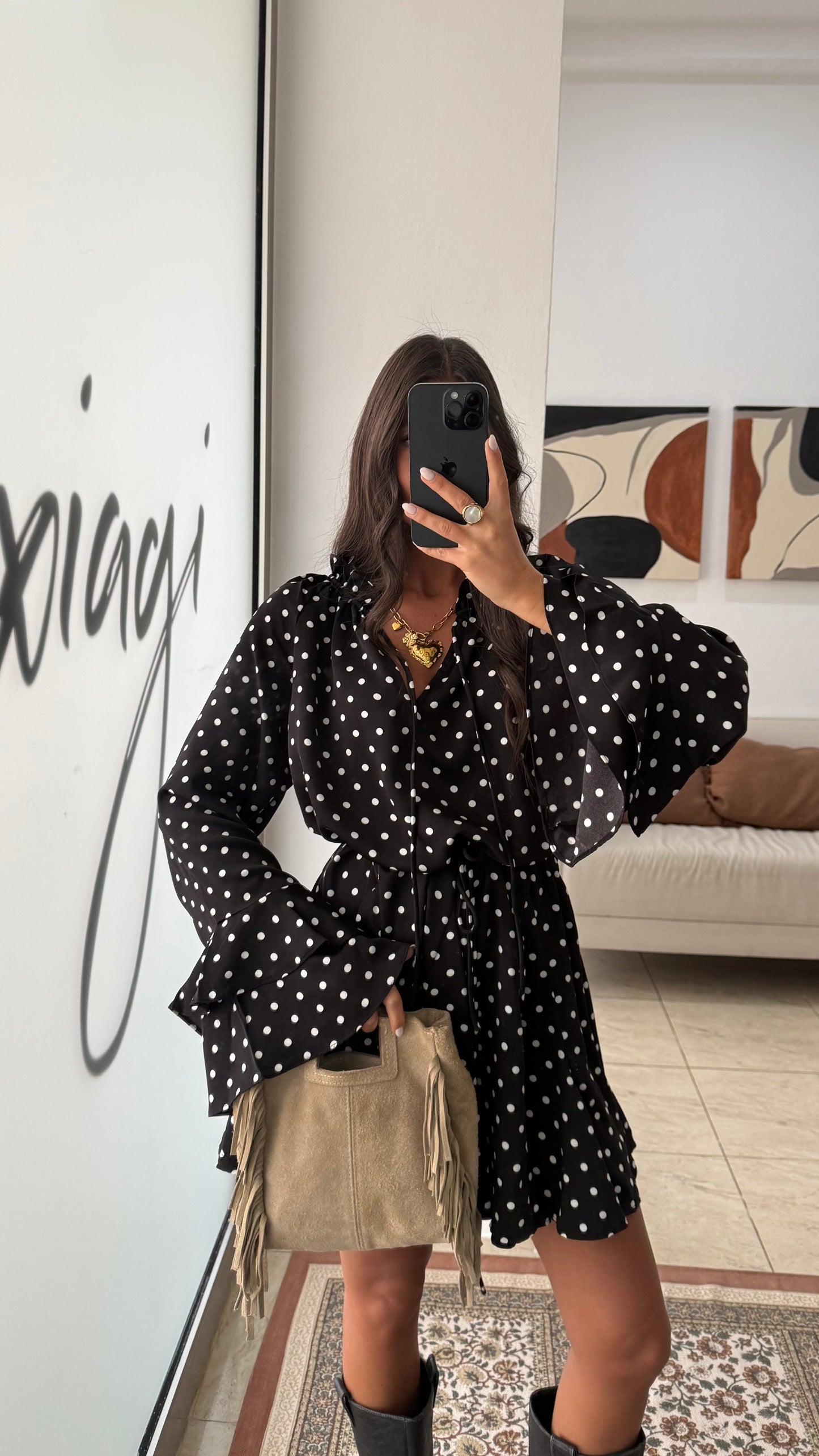 Black Polka Dot Ruffle Dress
