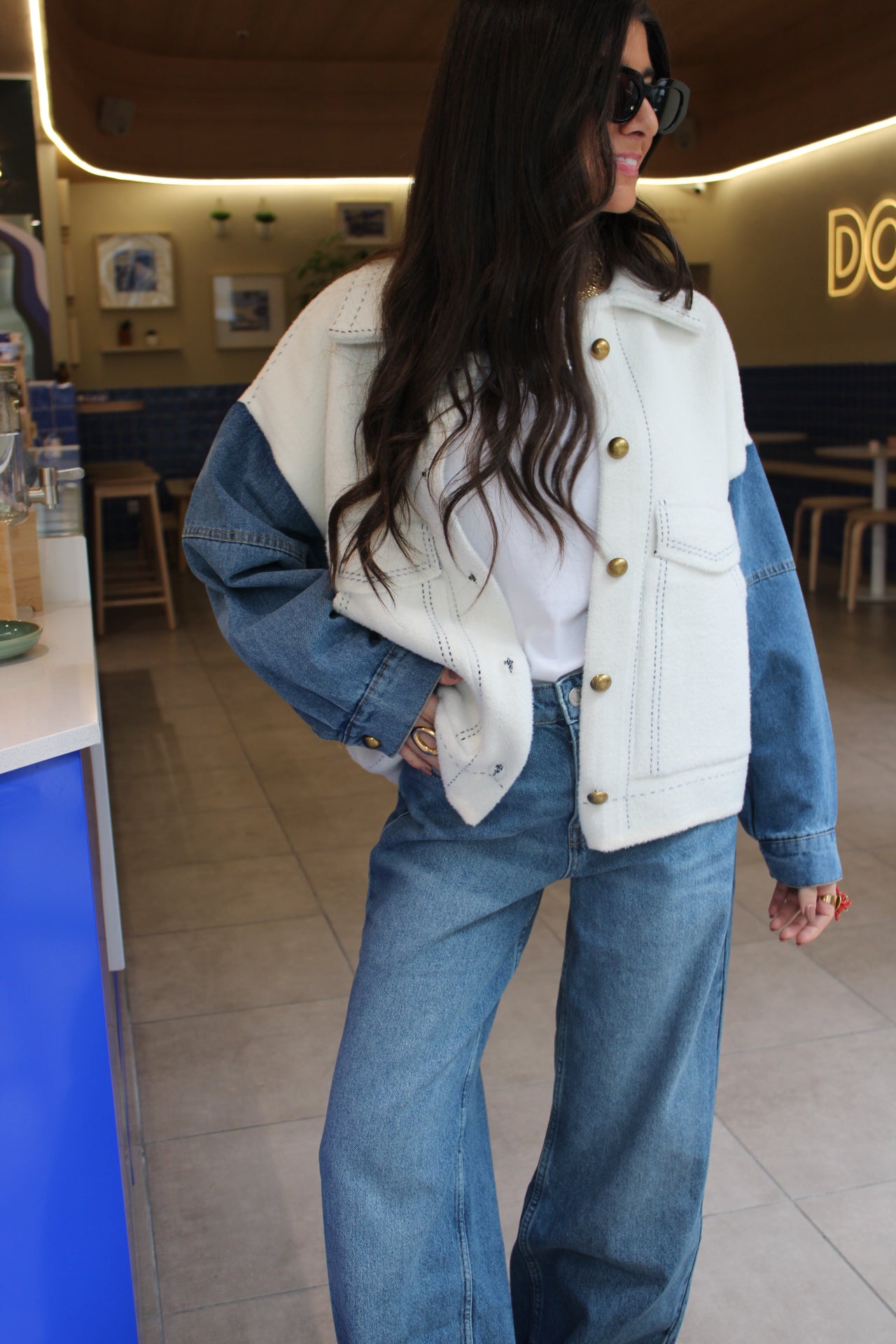 Double Knit Jacket with Denim Sleeves