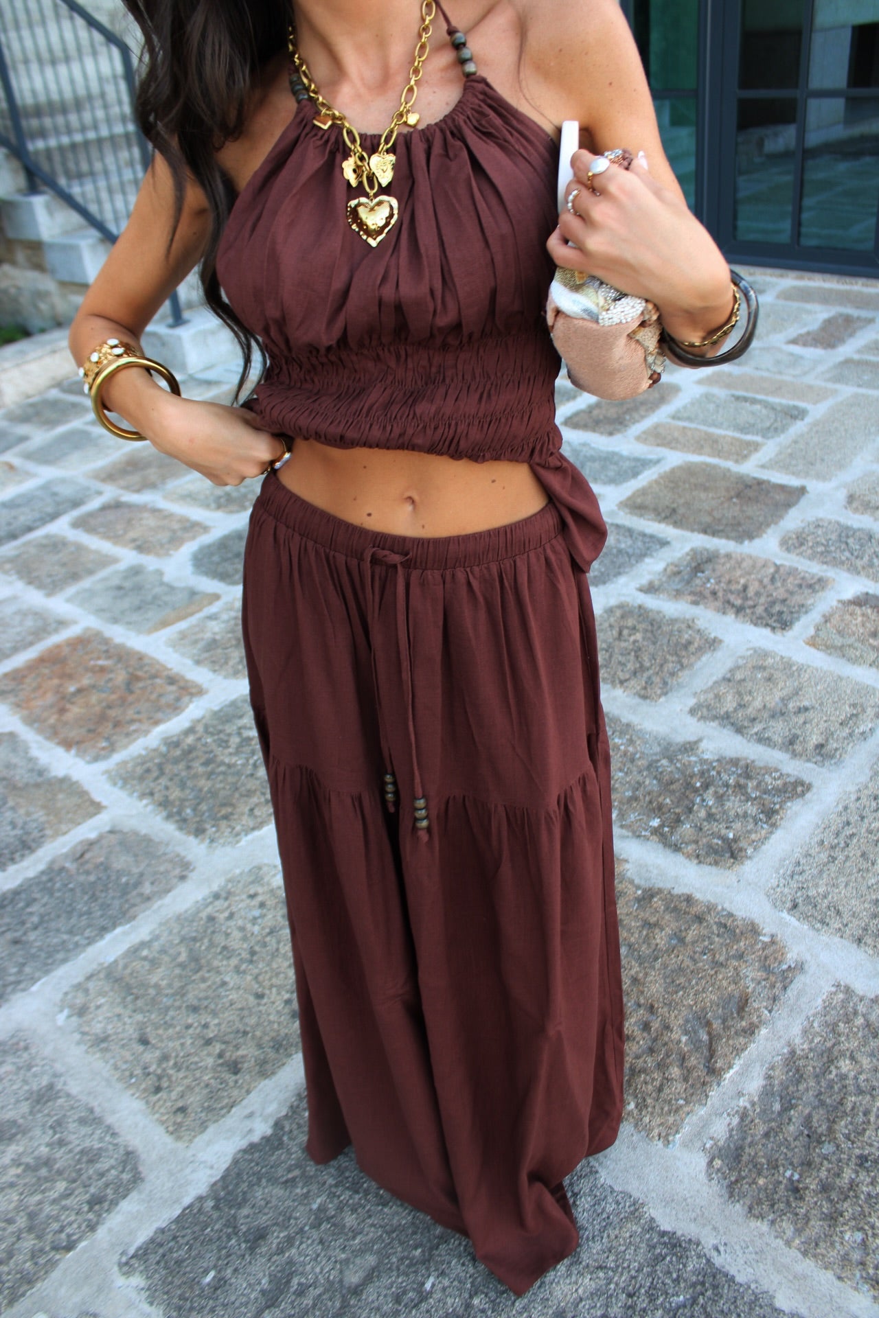 Chocolate Brown Co-ord Set: Long Skirt & Top