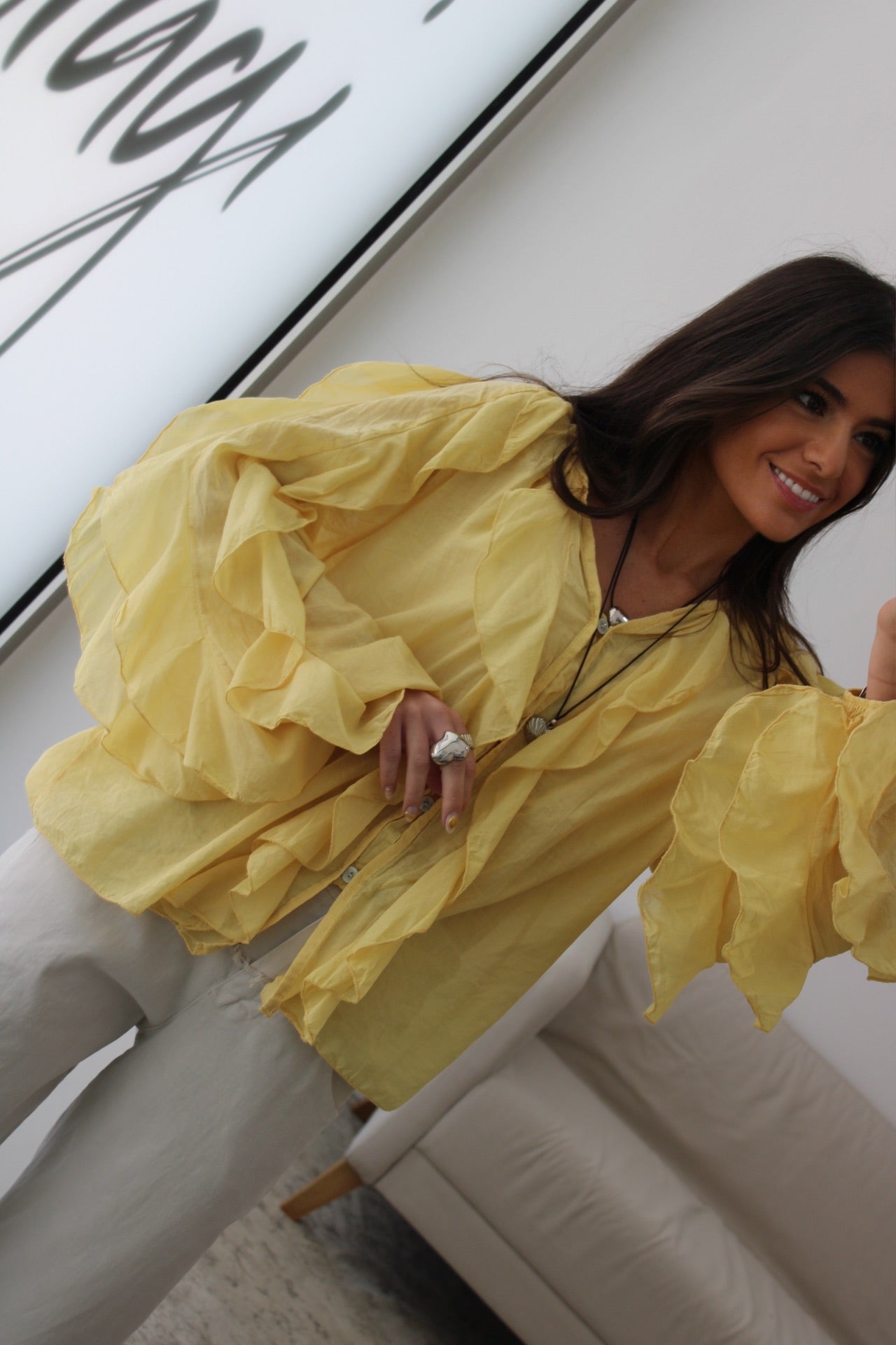 Ruffled Shirt in Butter Yellow