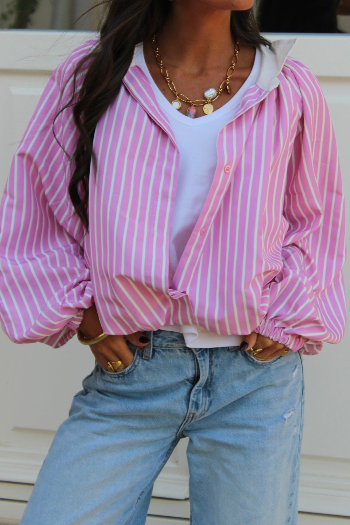Pink & White Striped Shirt