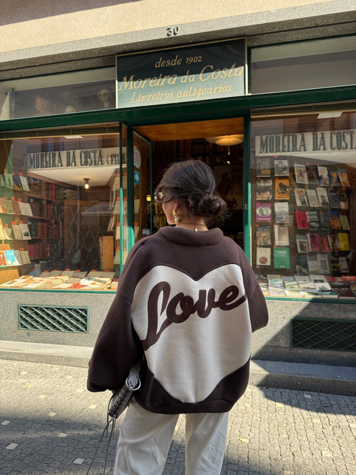 Love Back Bomber Jacket in Brown & Off-White