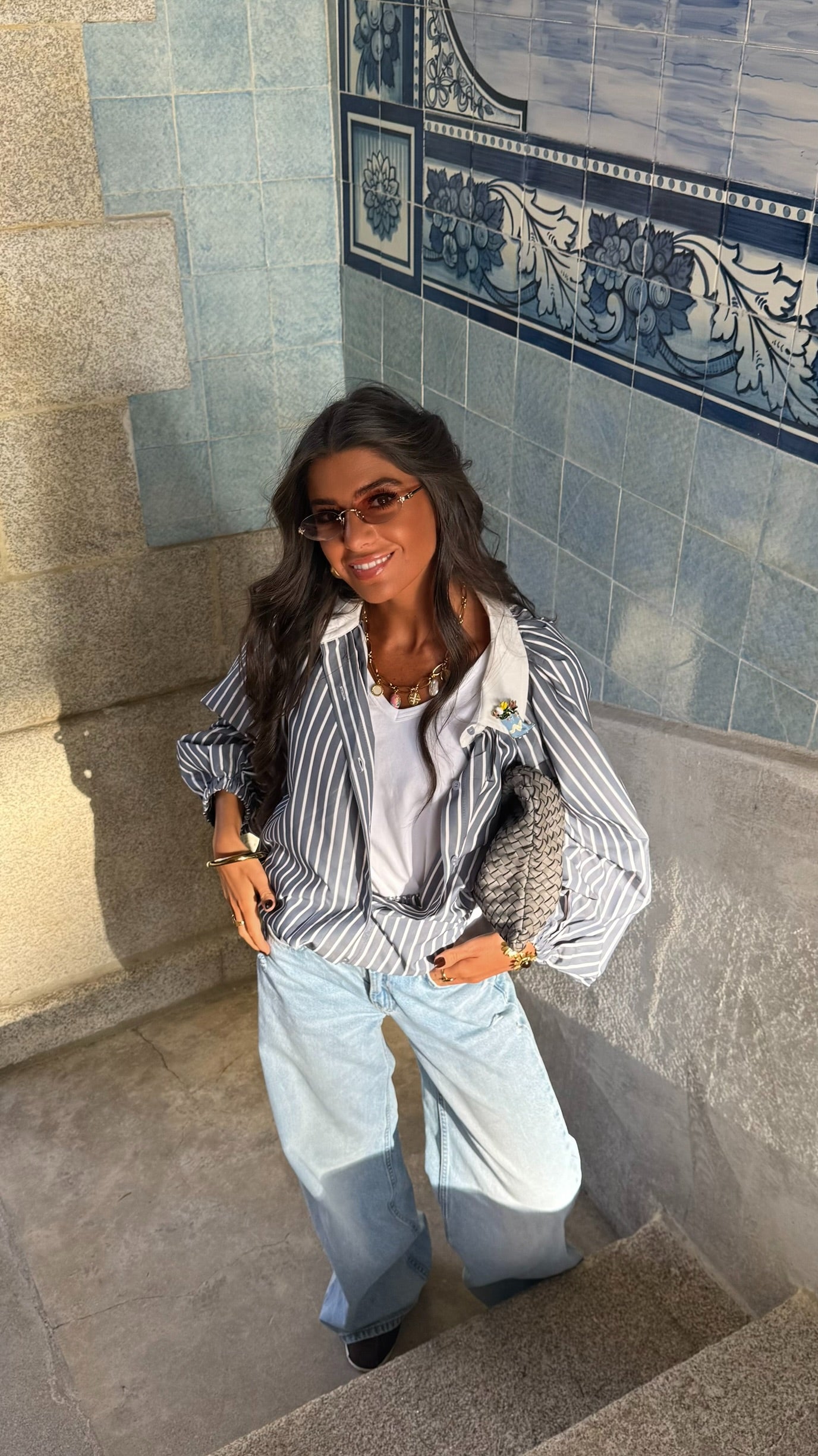 Grey & White Striped Shirt