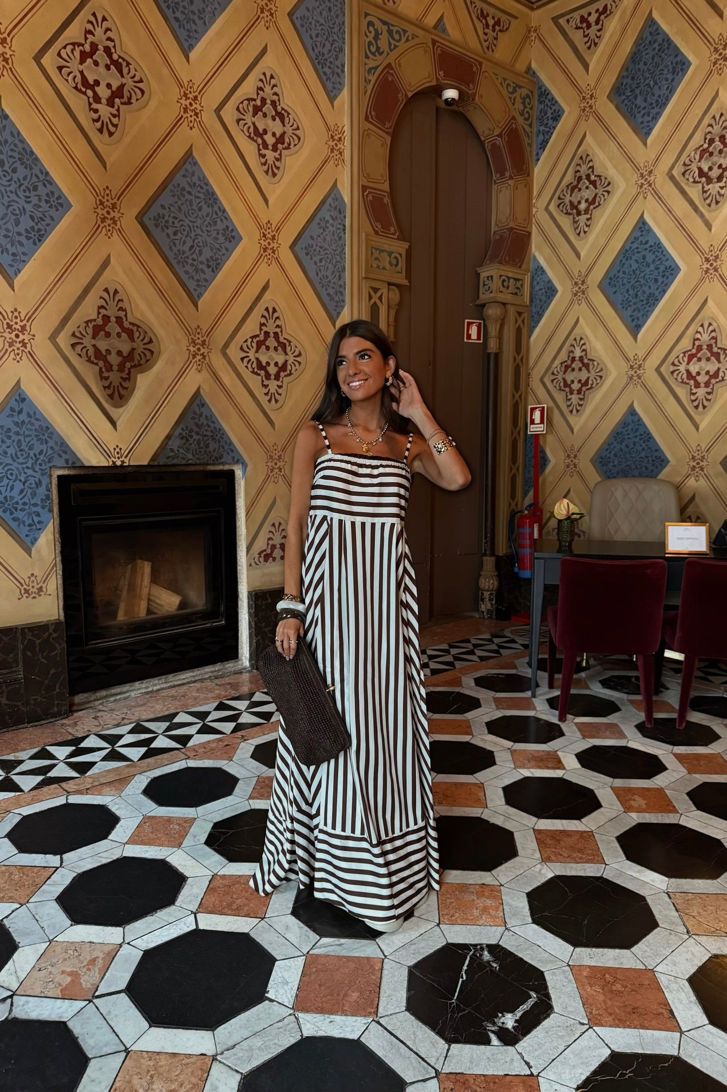 Striped Brown Maxi Dress