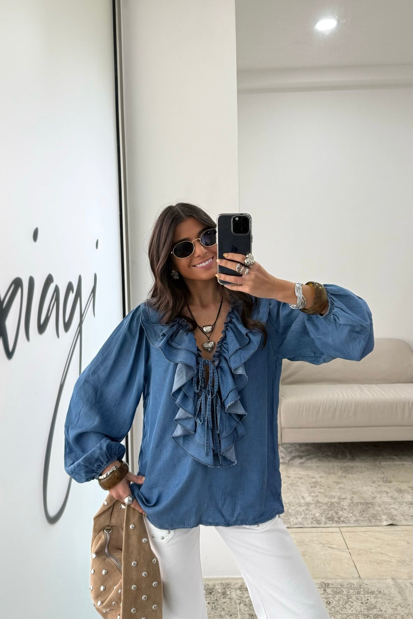 Denim Ruffled Blouse