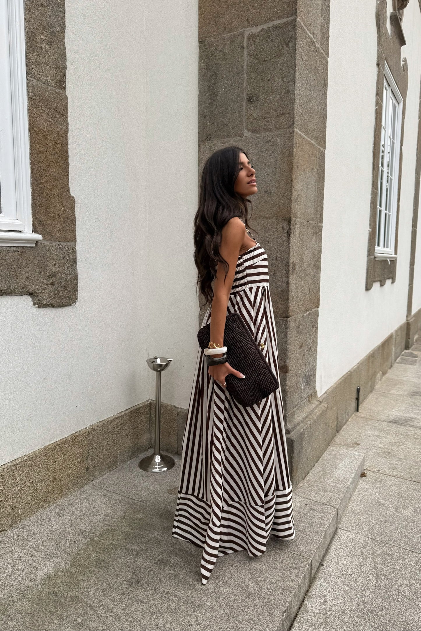 Striped Brown Maxi Dress