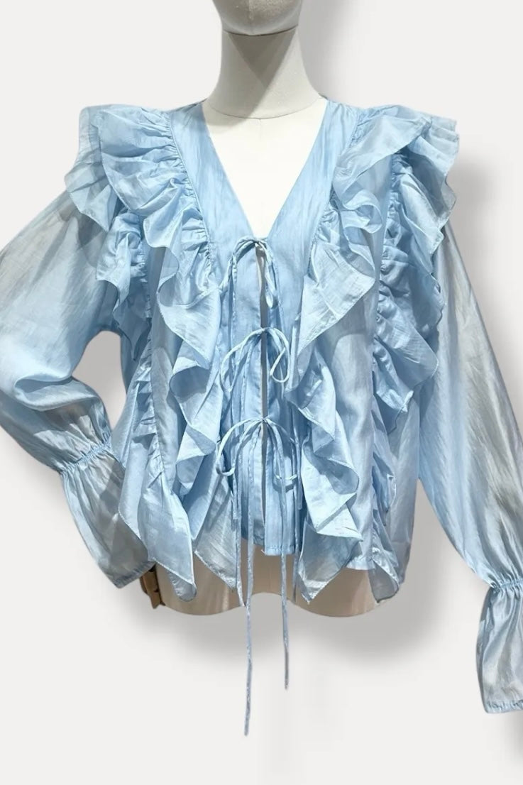 Ruffled Blouse in Blue (Pre-order | shipping on May 16)