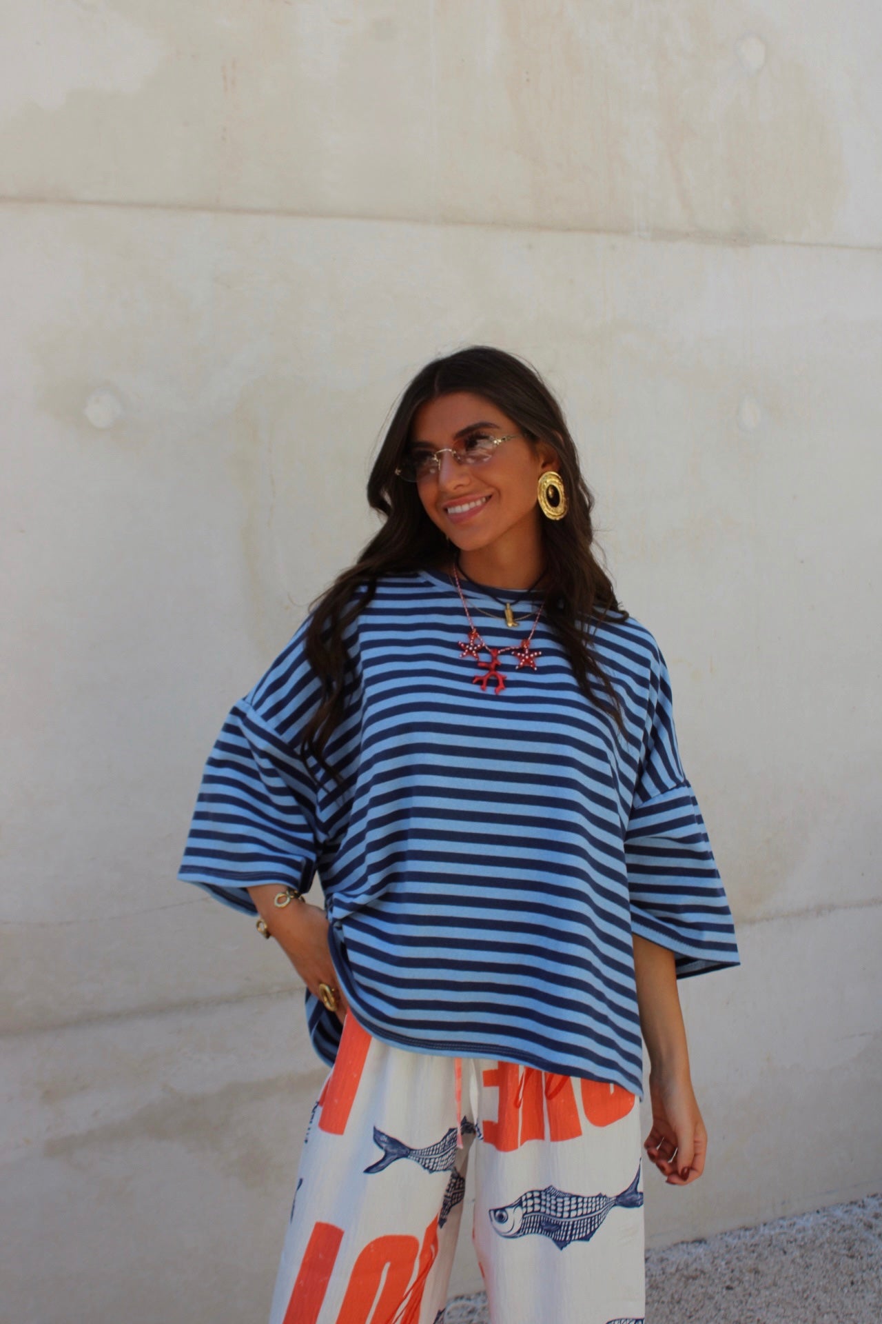 Navy and Sky Blue Striped T-shirt