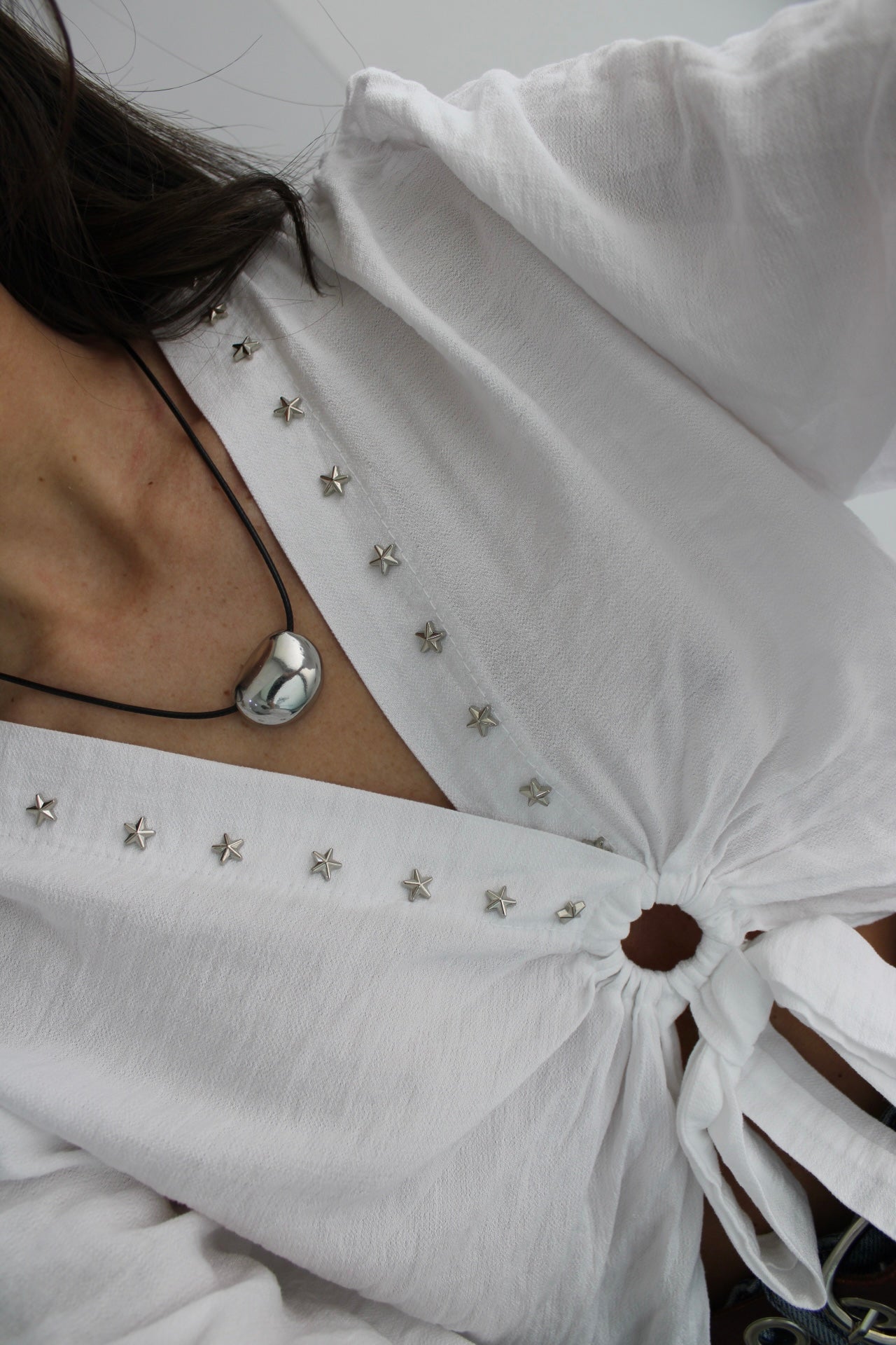 Cropped Top with Star Studs In White