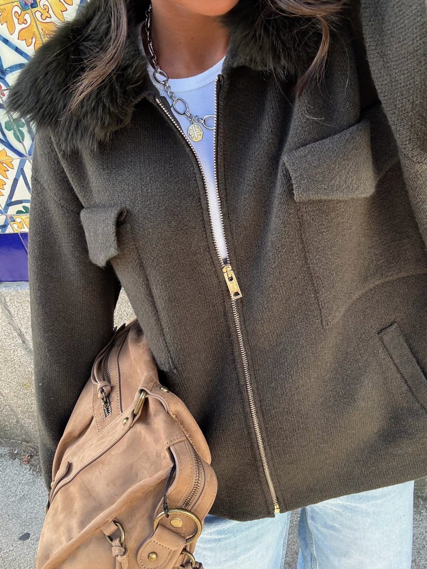 Wool & Cashmere Blend Jacket in Khaki