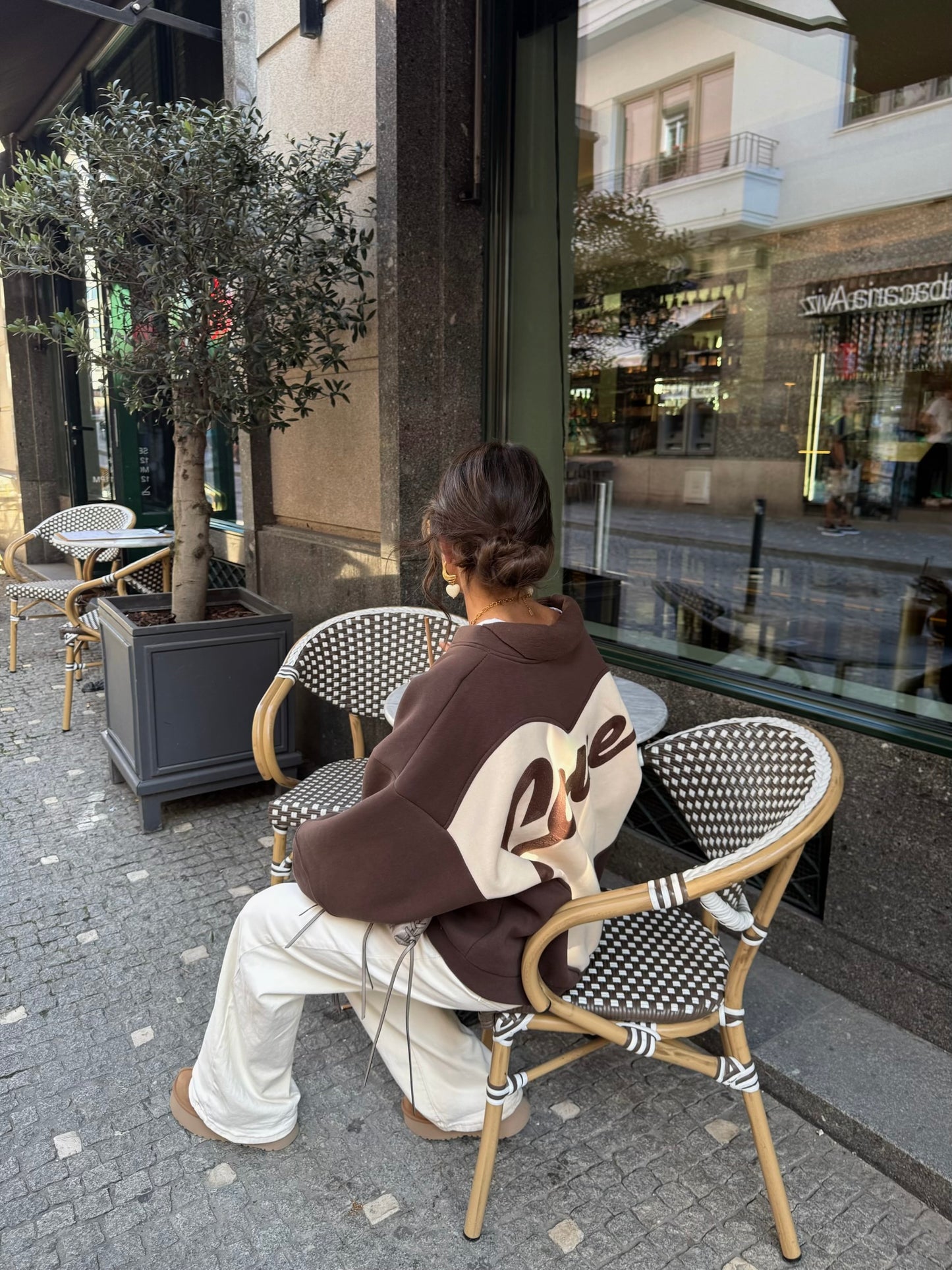Love Back Bomber Jacket in Brown & Off-White