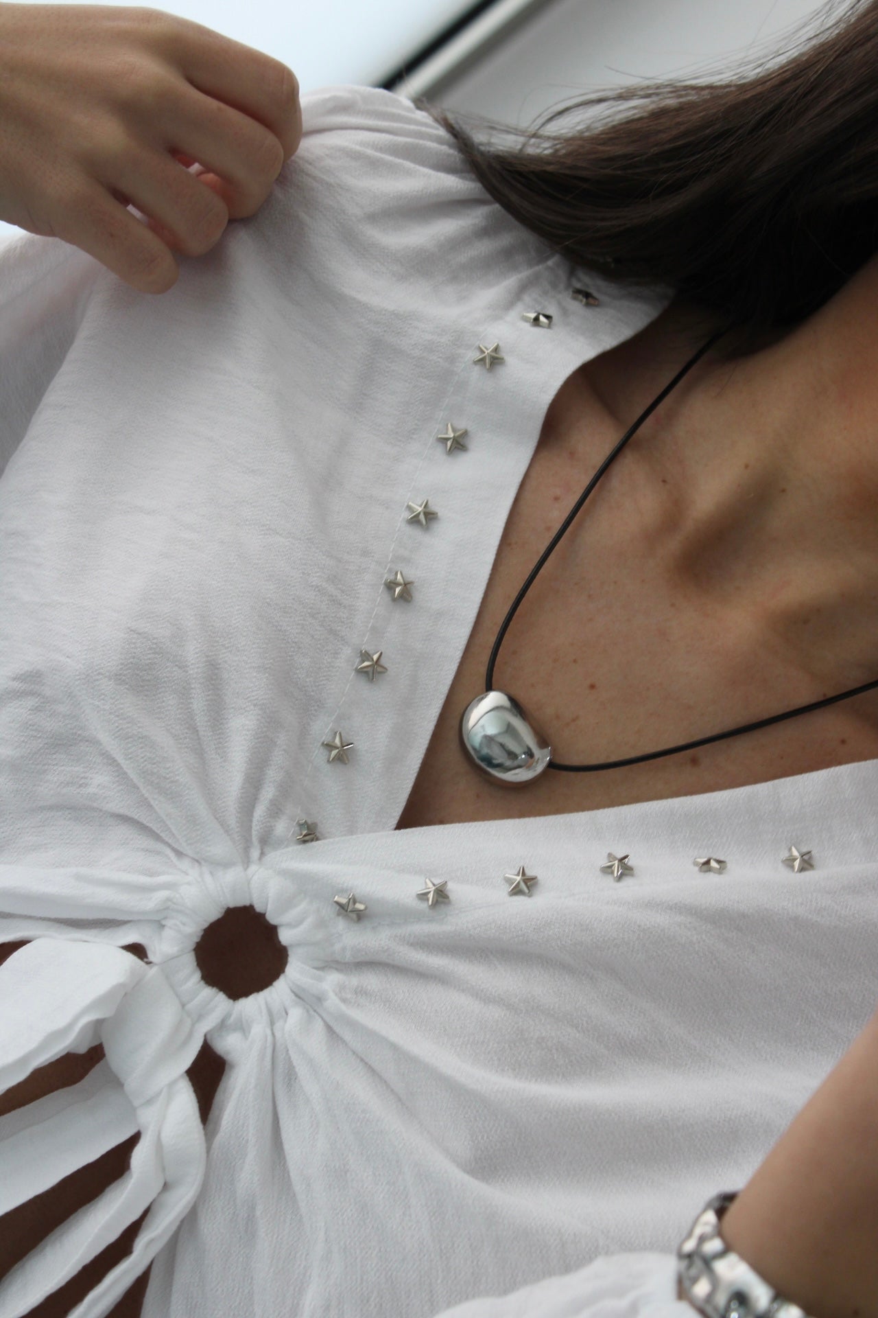 Cropped Top with Star Studs In White