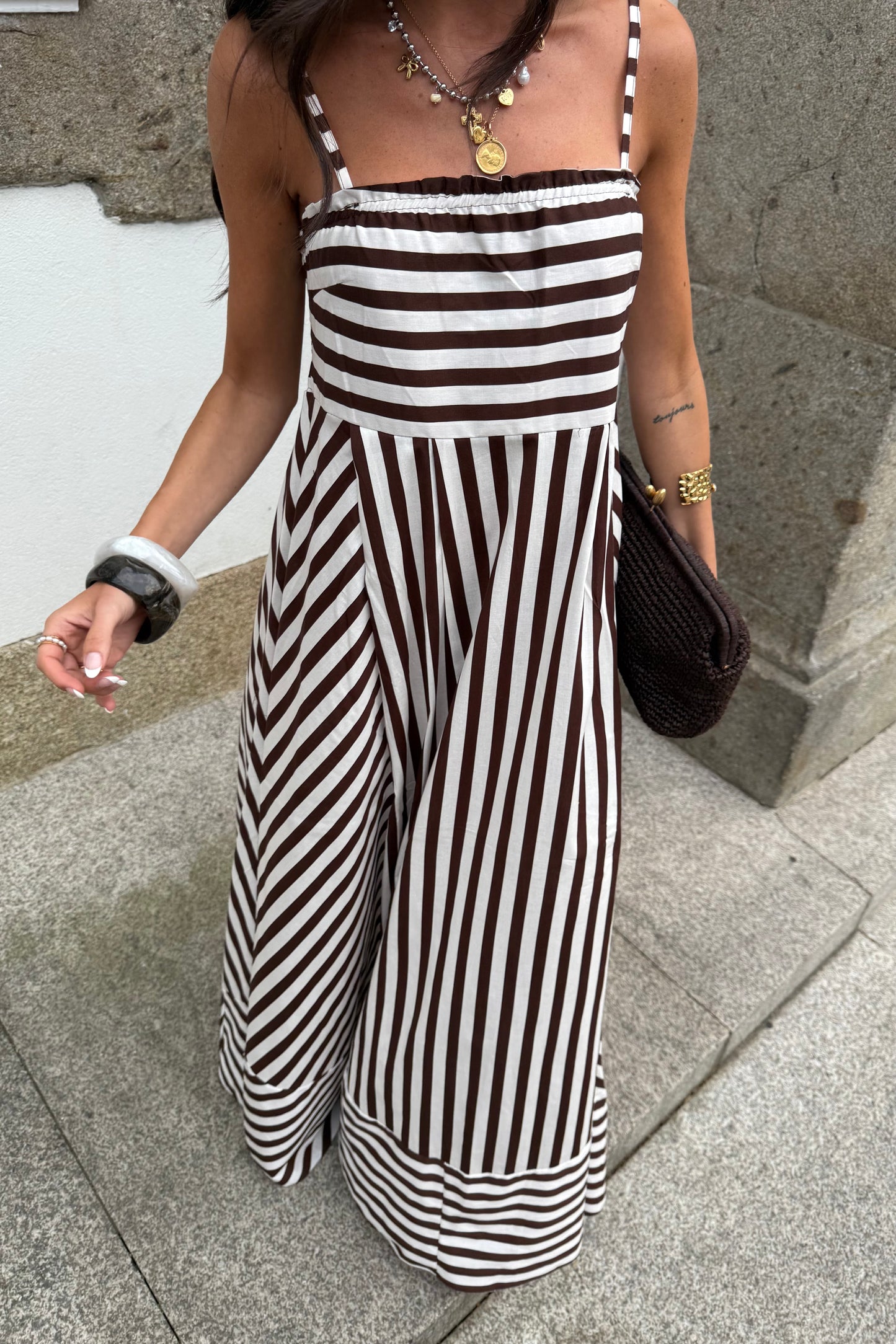 Striped Brown Maxi Dress