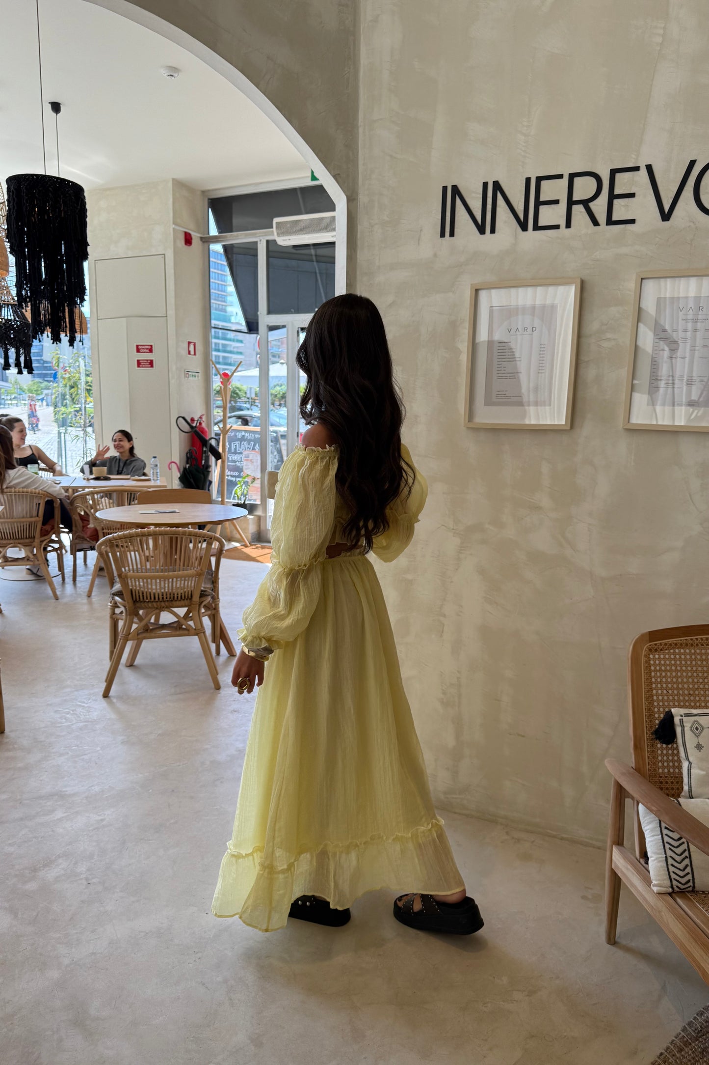 Two-piece Set in Butter Yellow: Crop Top and Lined Maxi Skirt