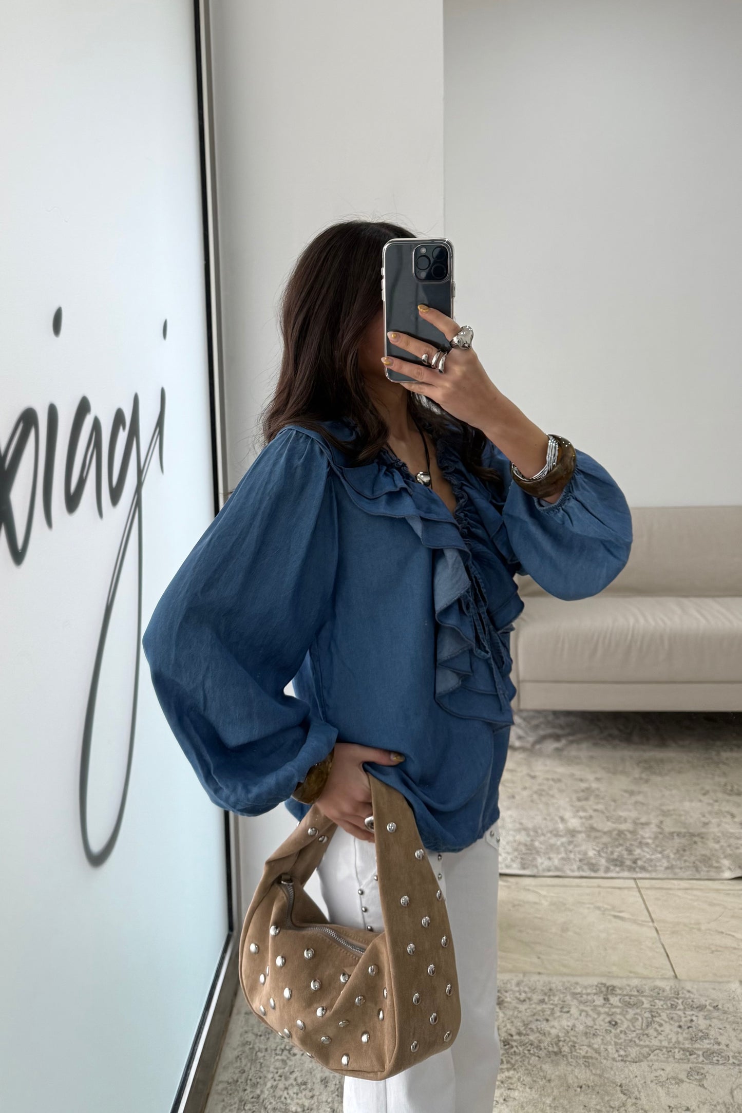 Denim Ruffled Blouse