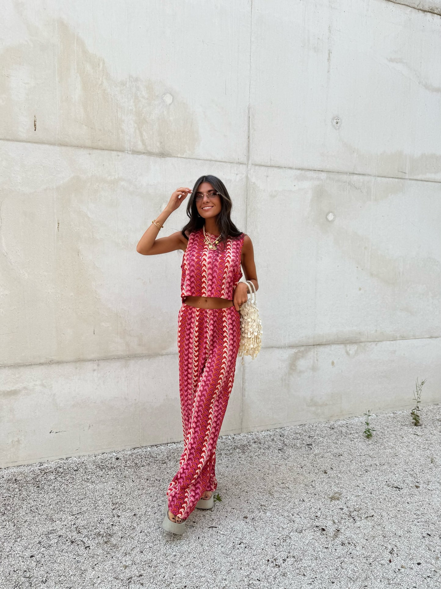 Crochet Set in Vibrant Shades of Orange and Pink