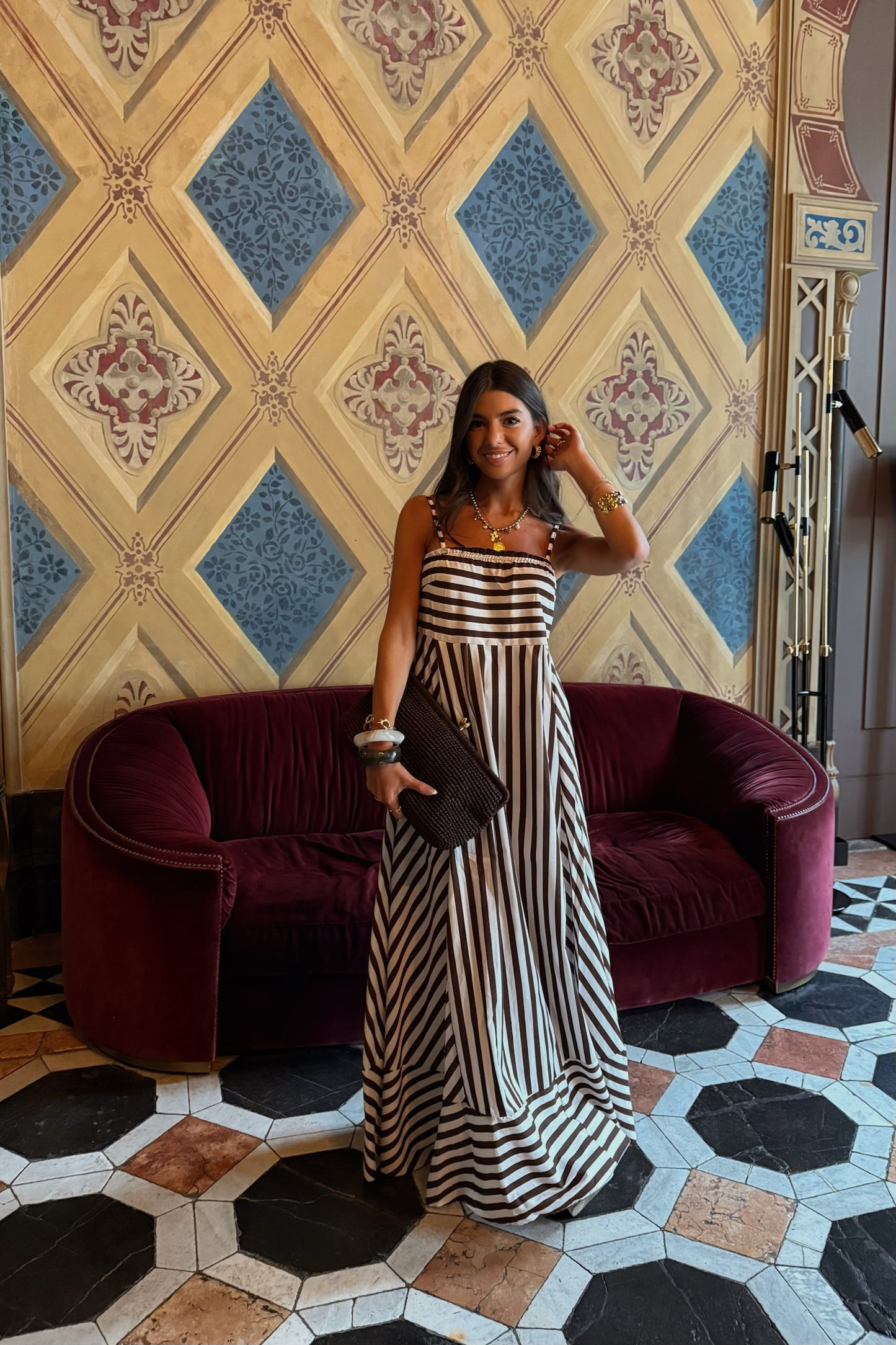 Striped Brown Maxi Dress