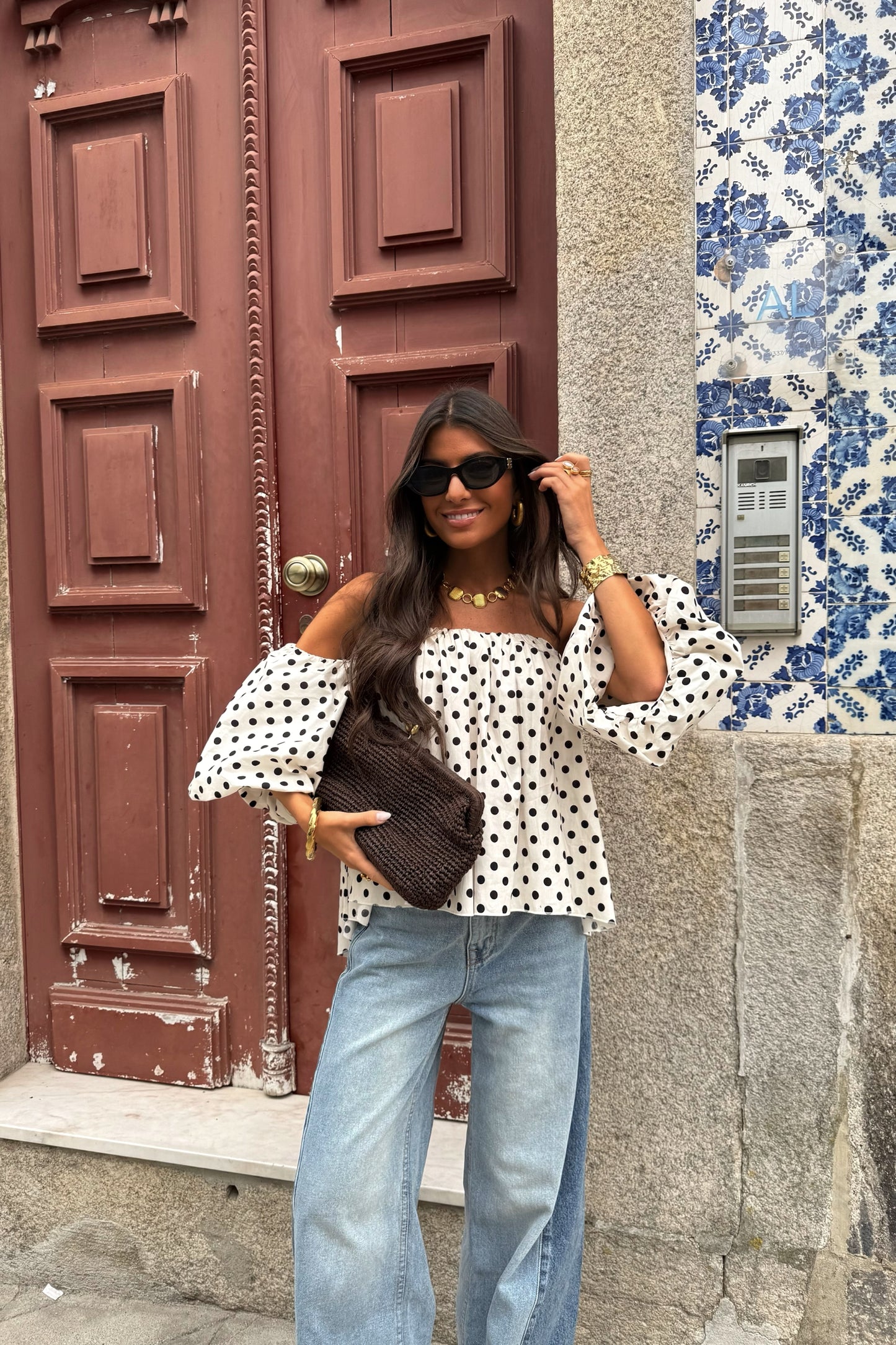 Polka Dot Off-Shoulder Top