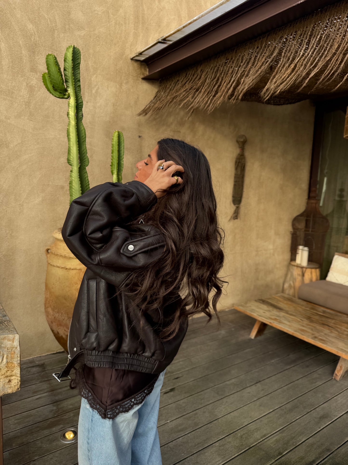 Chocolate Faux Fur Lined Aviator Jacket