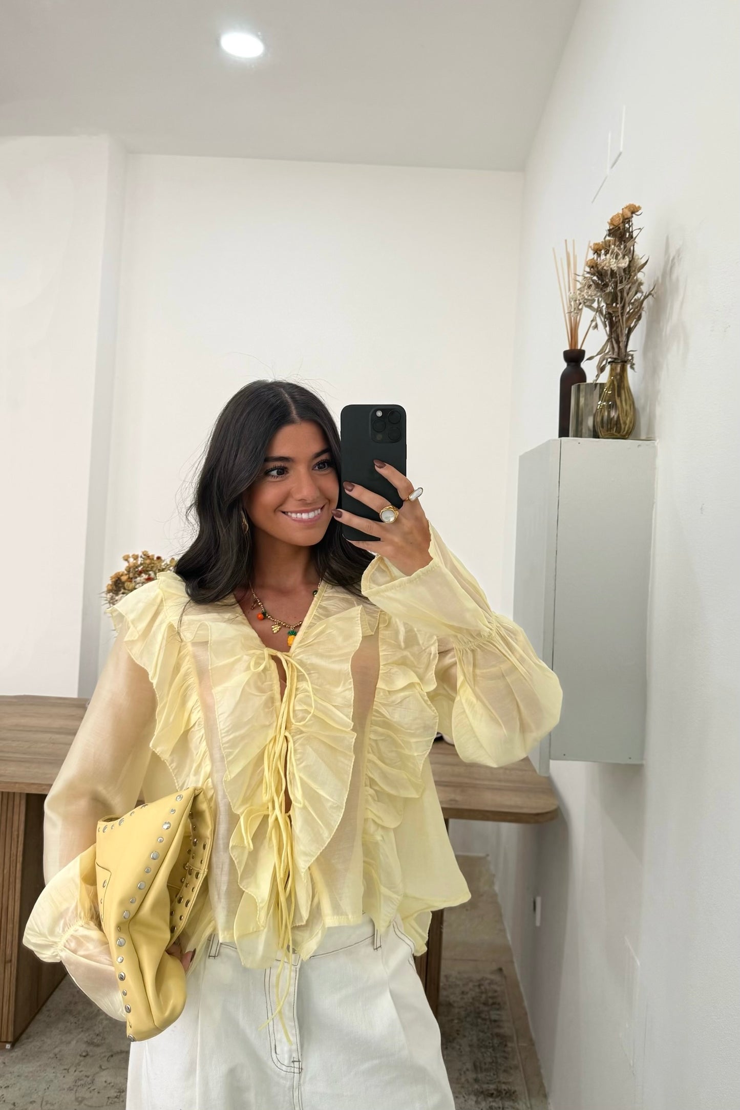 Ruffled Blouse in Soft Butter Yellow