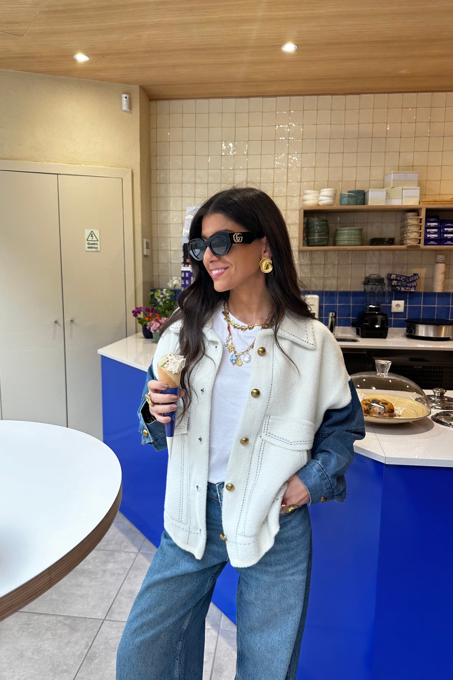 Double Knit Jacket with Denim Sleeves