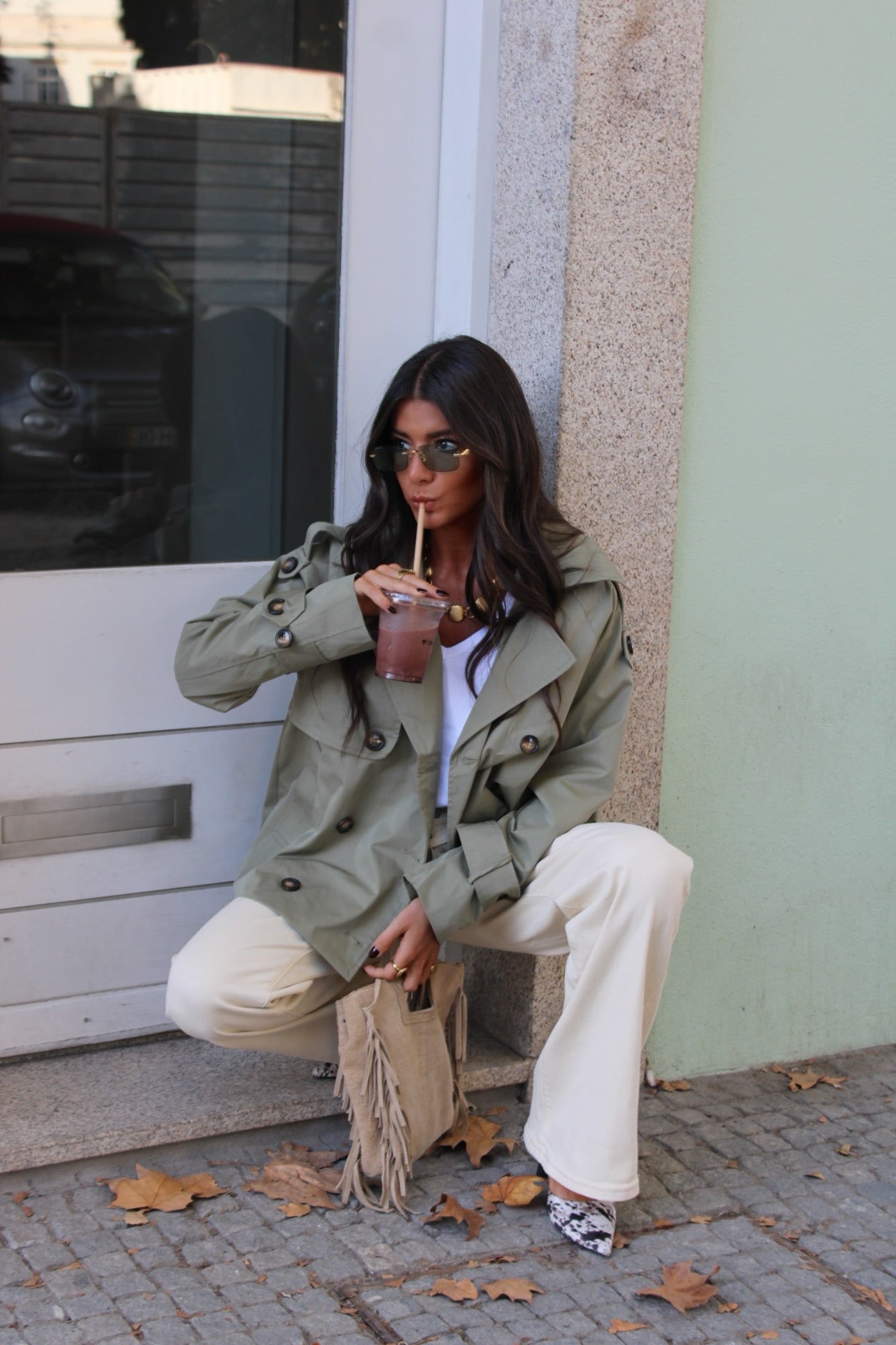 Sage Green Cropped Trench
