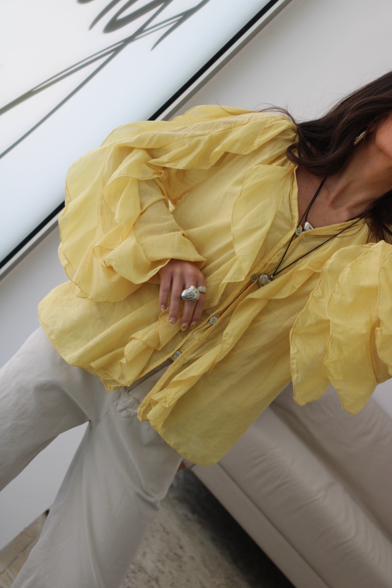 Ruffled Shirt in Butter Yellow