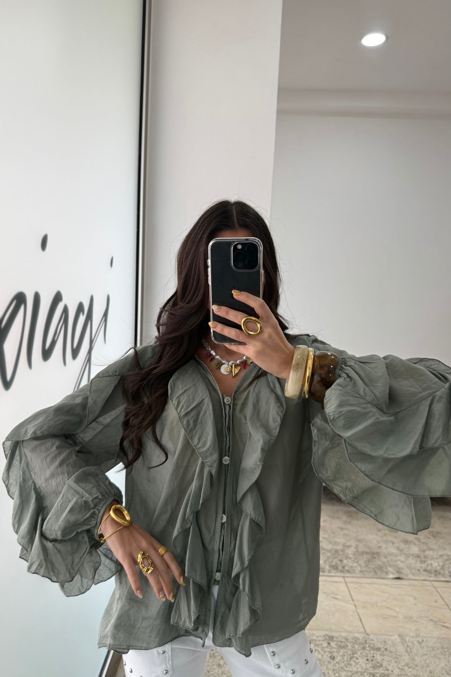 Ruffled Shirt In Green