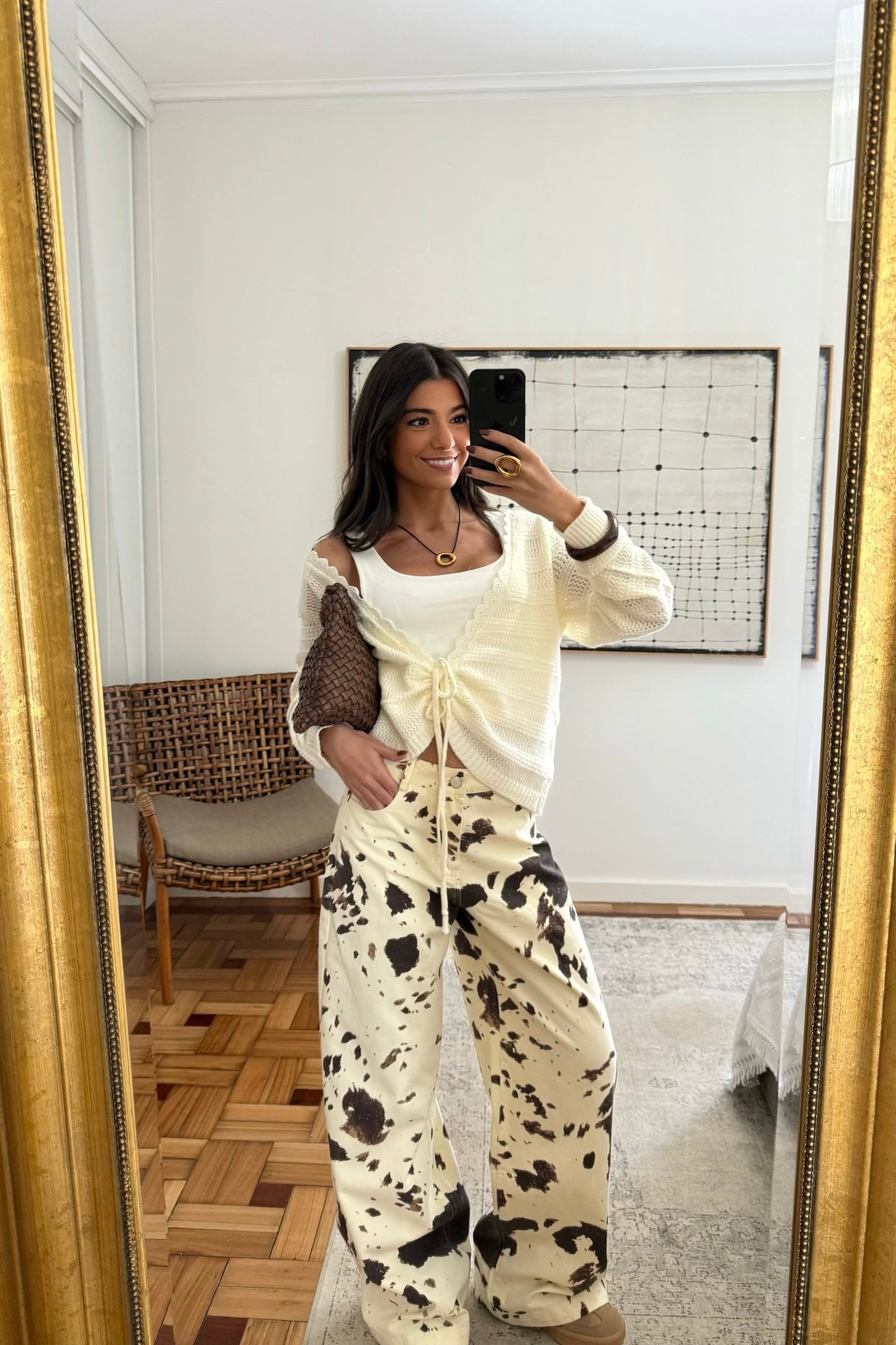 Jeans Wide Leg Cow Print