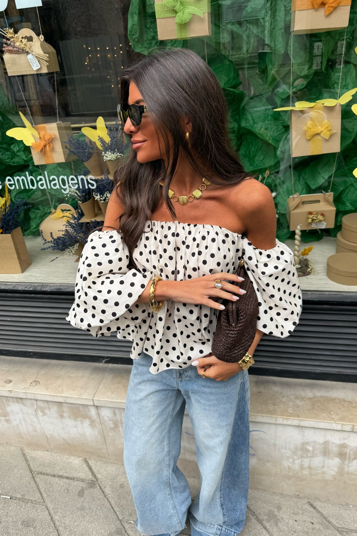 Polka Dot Off-Shoulder Top