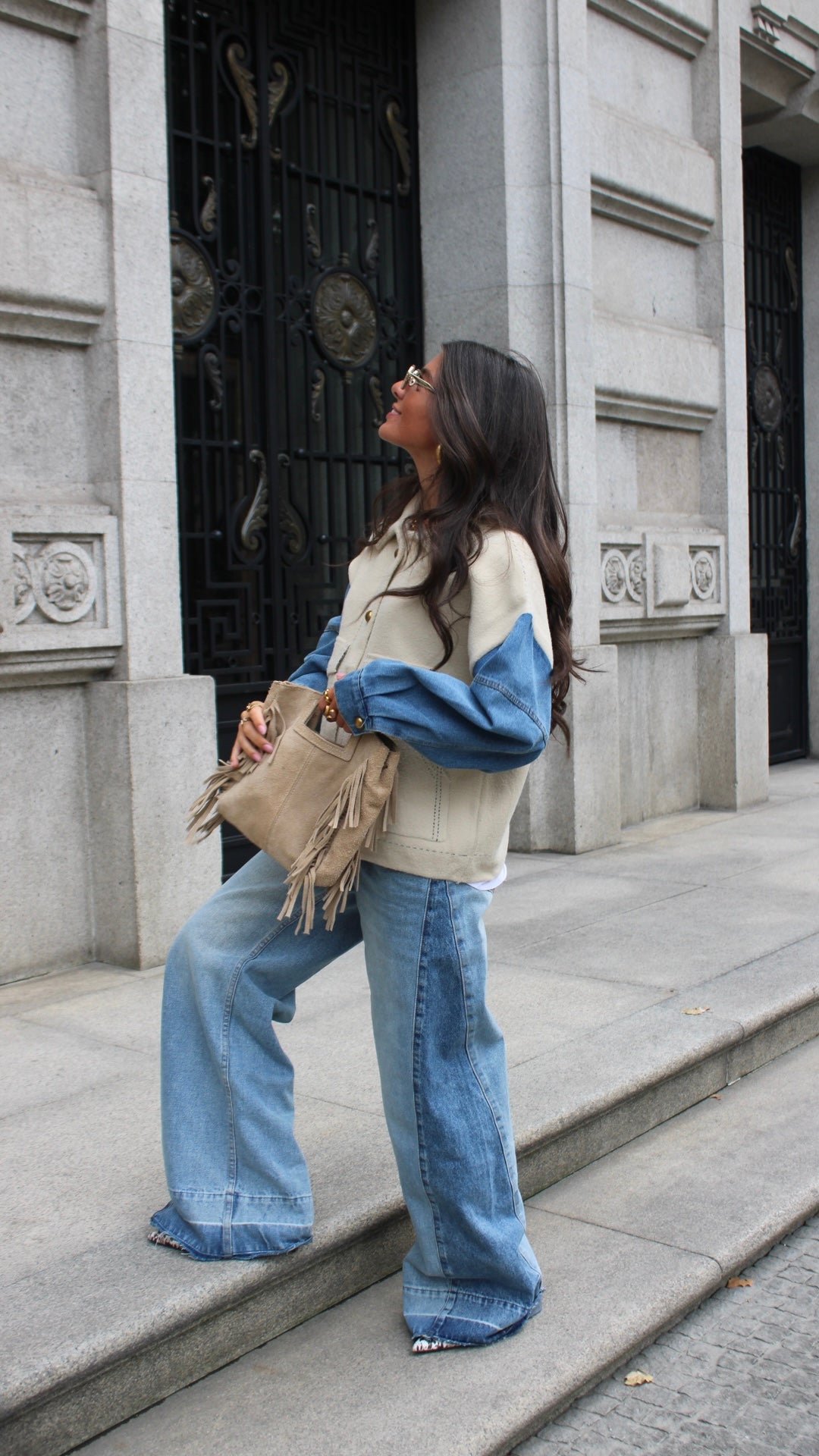 Double Knit Jacket with Denim Sleeves