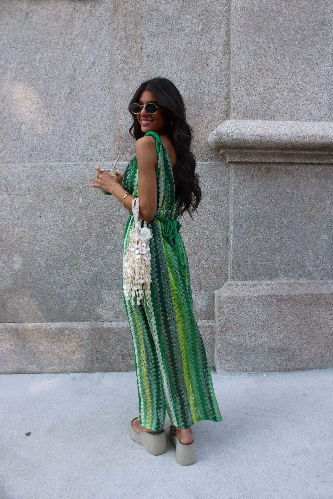 Long Crochet Dress in Shades of Green