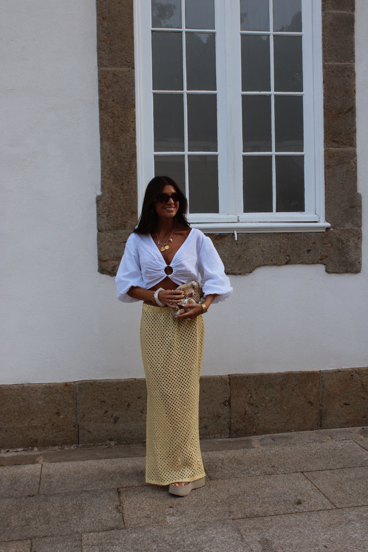Butter Yellow Crochet Skirt w/ Gold Accents