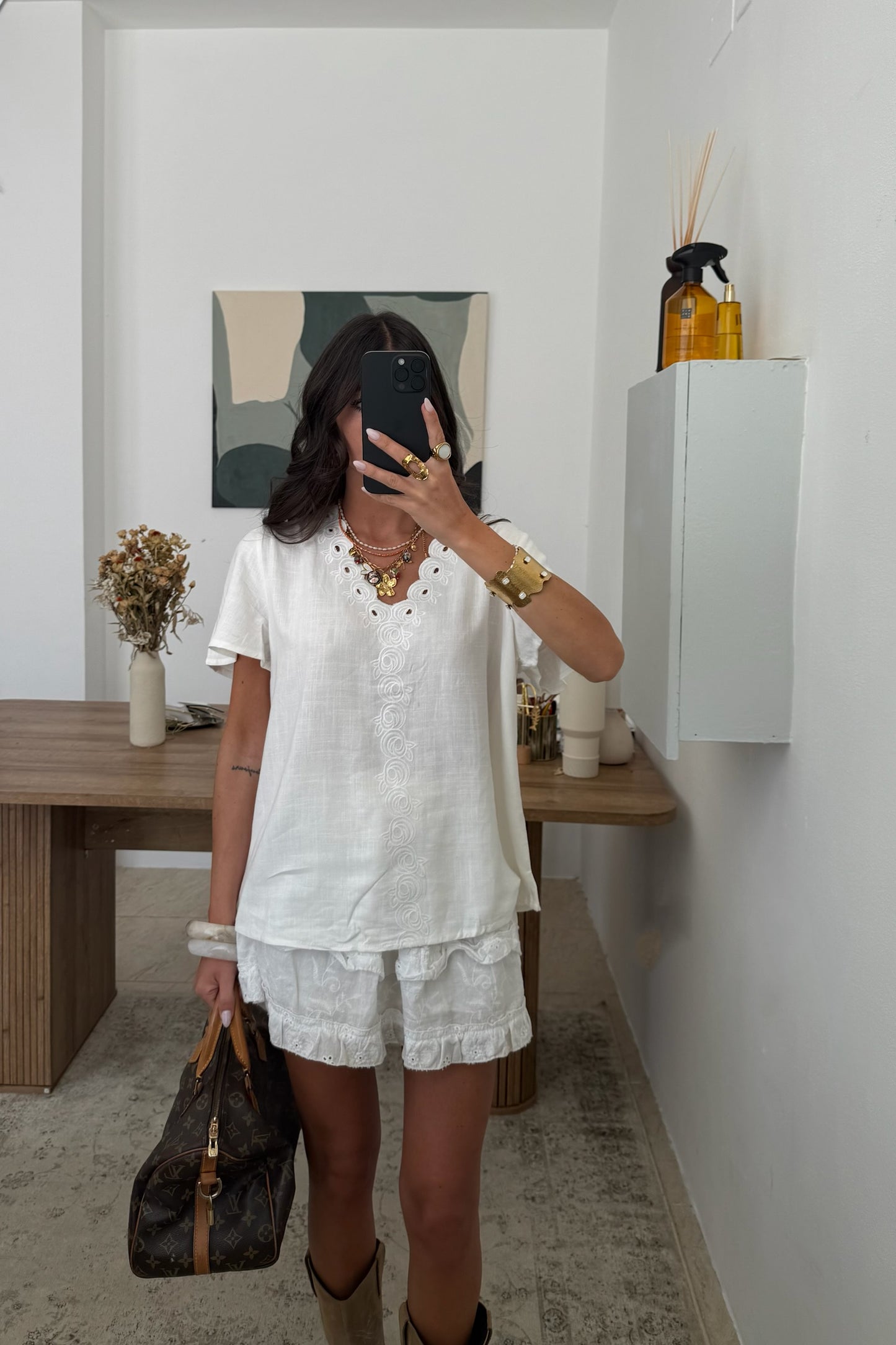 White T-shirt with Embroidered Details