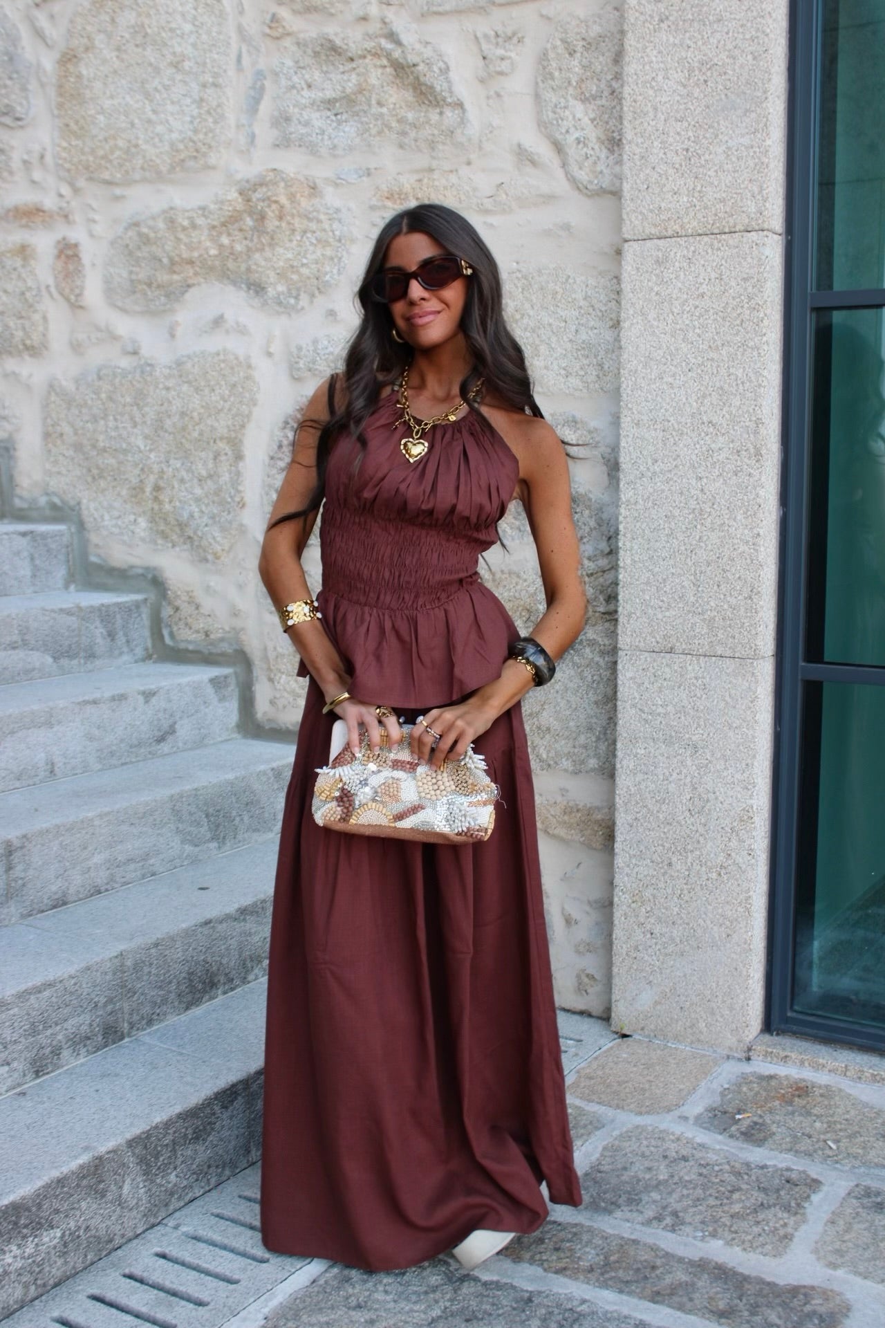 Chocolate Co-ord Set: Long Skirt & Top