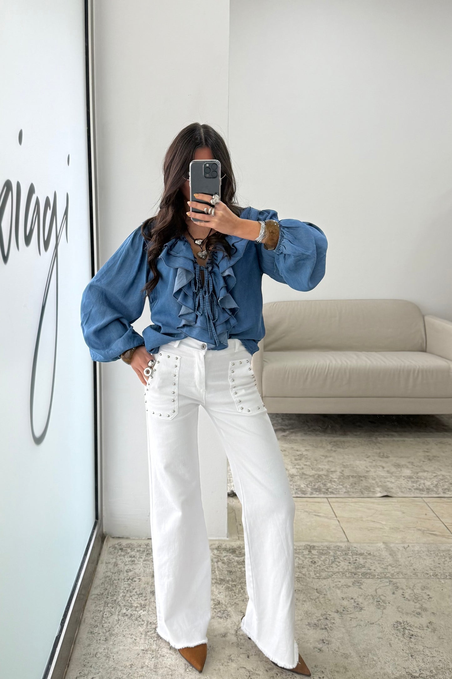Denim Ruffled Blouse