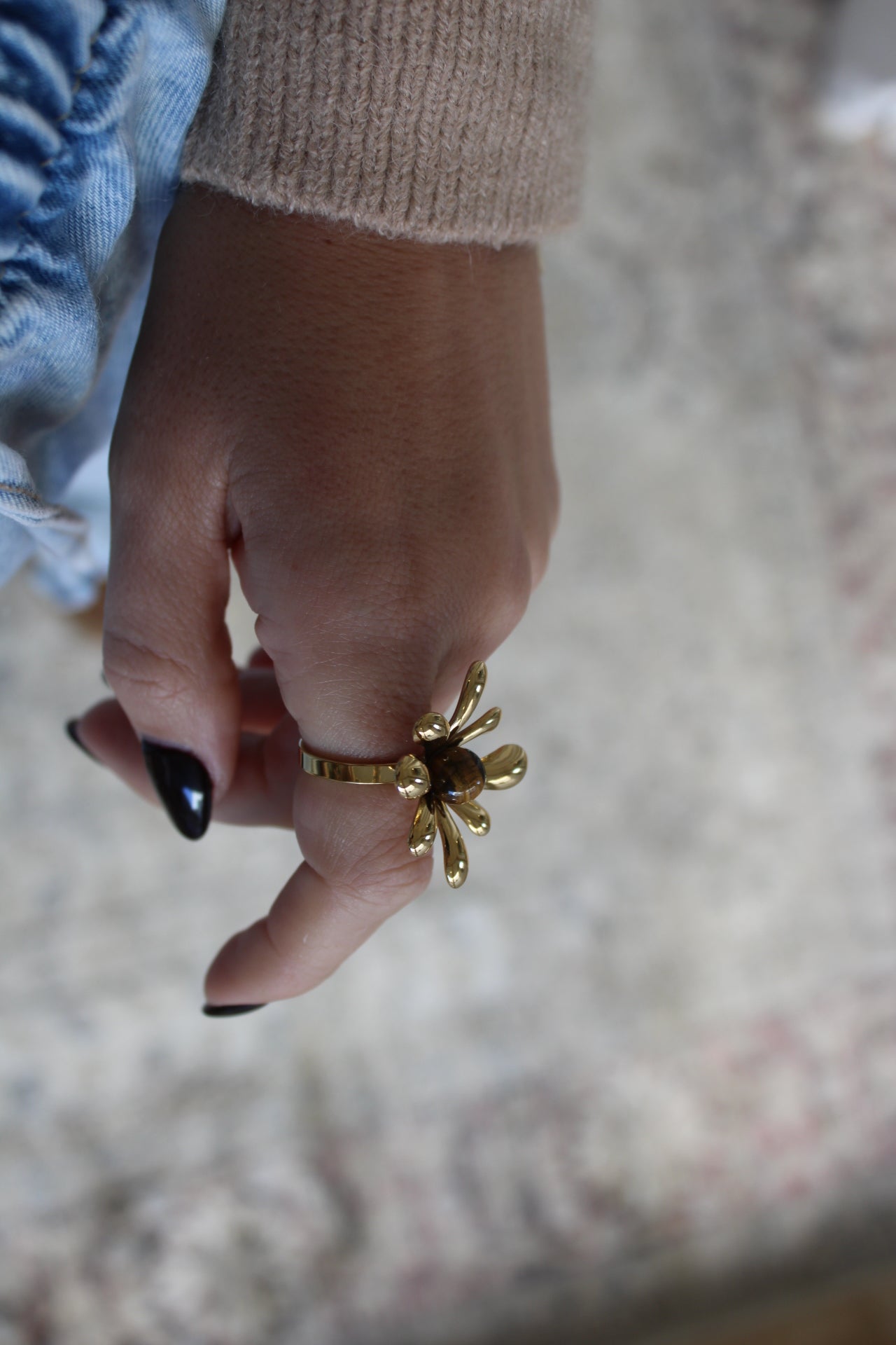 Flower Ring with Brown Stone