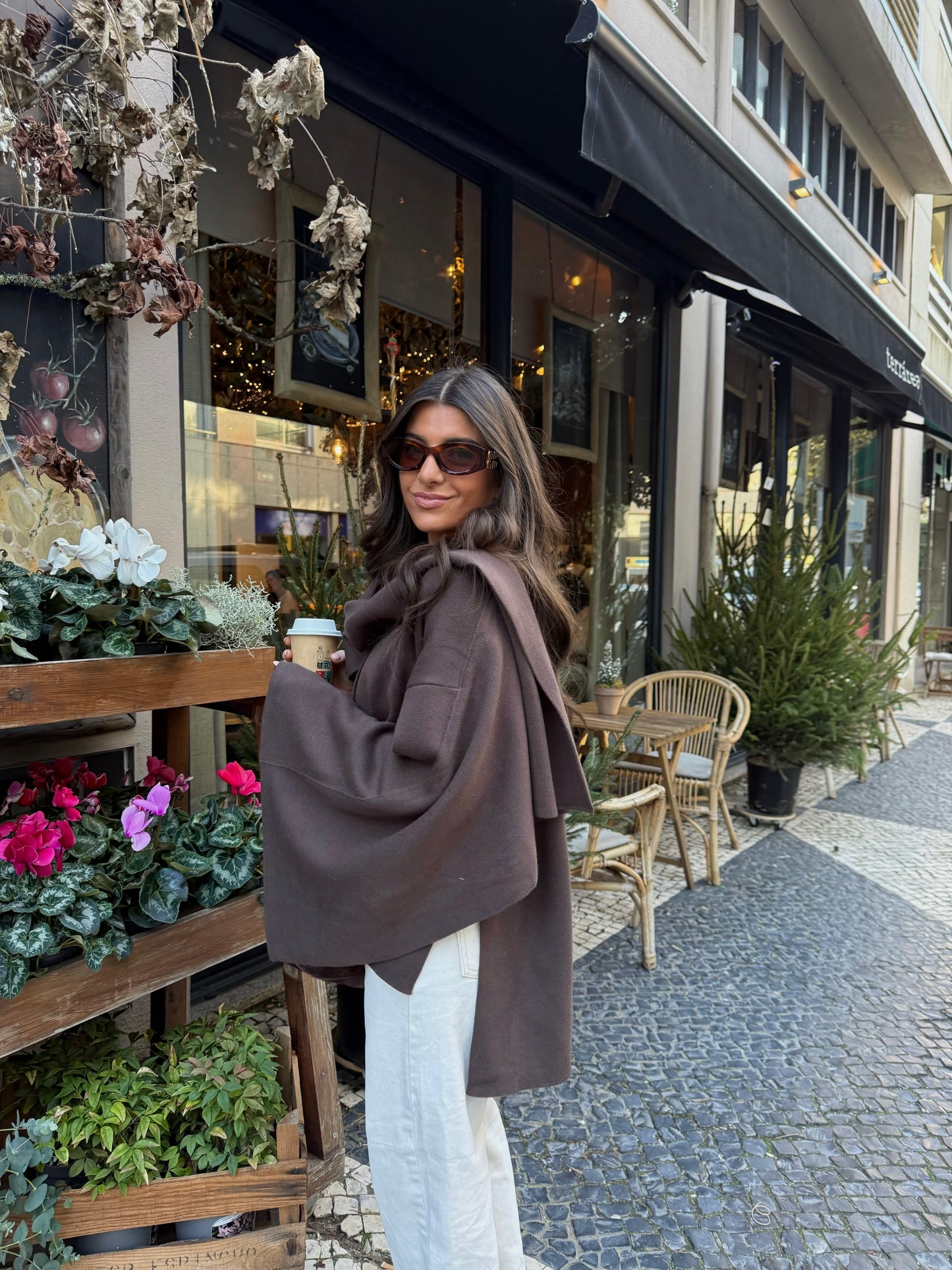 Scarf-Integrated Soft Knit Coat