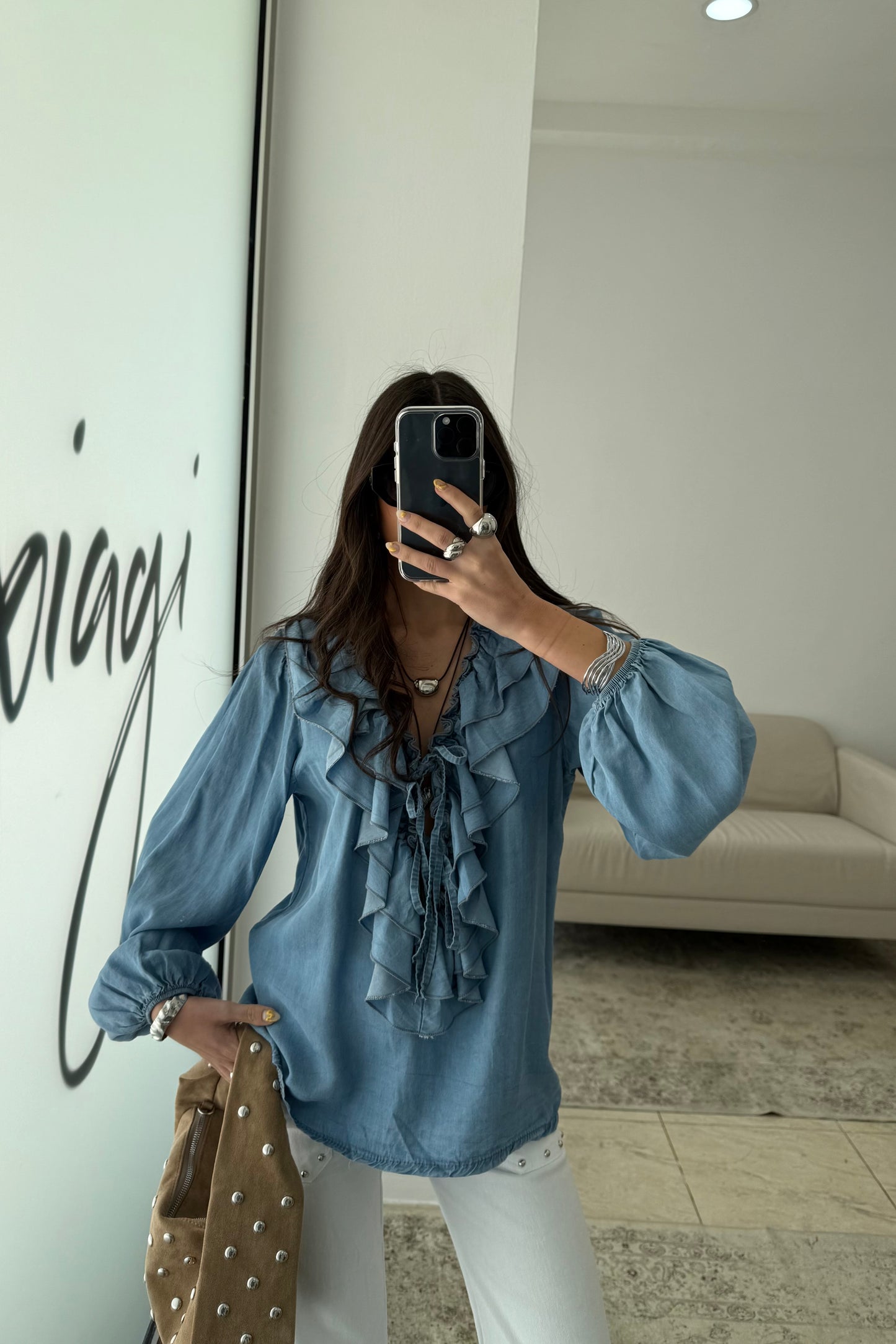 Ruffled Blouse in Light Blue
