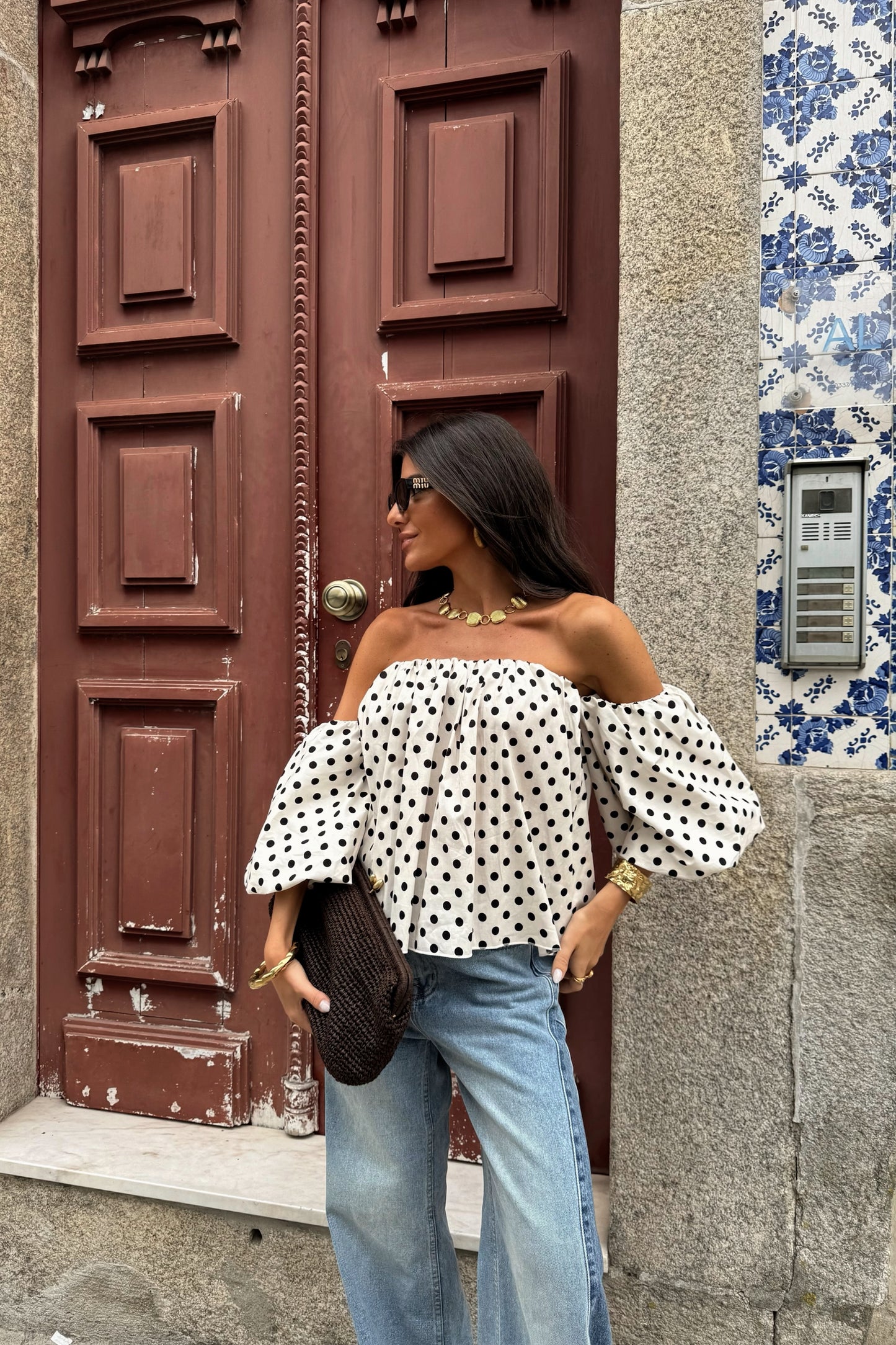 Polka Dot Off-Shoulder Top