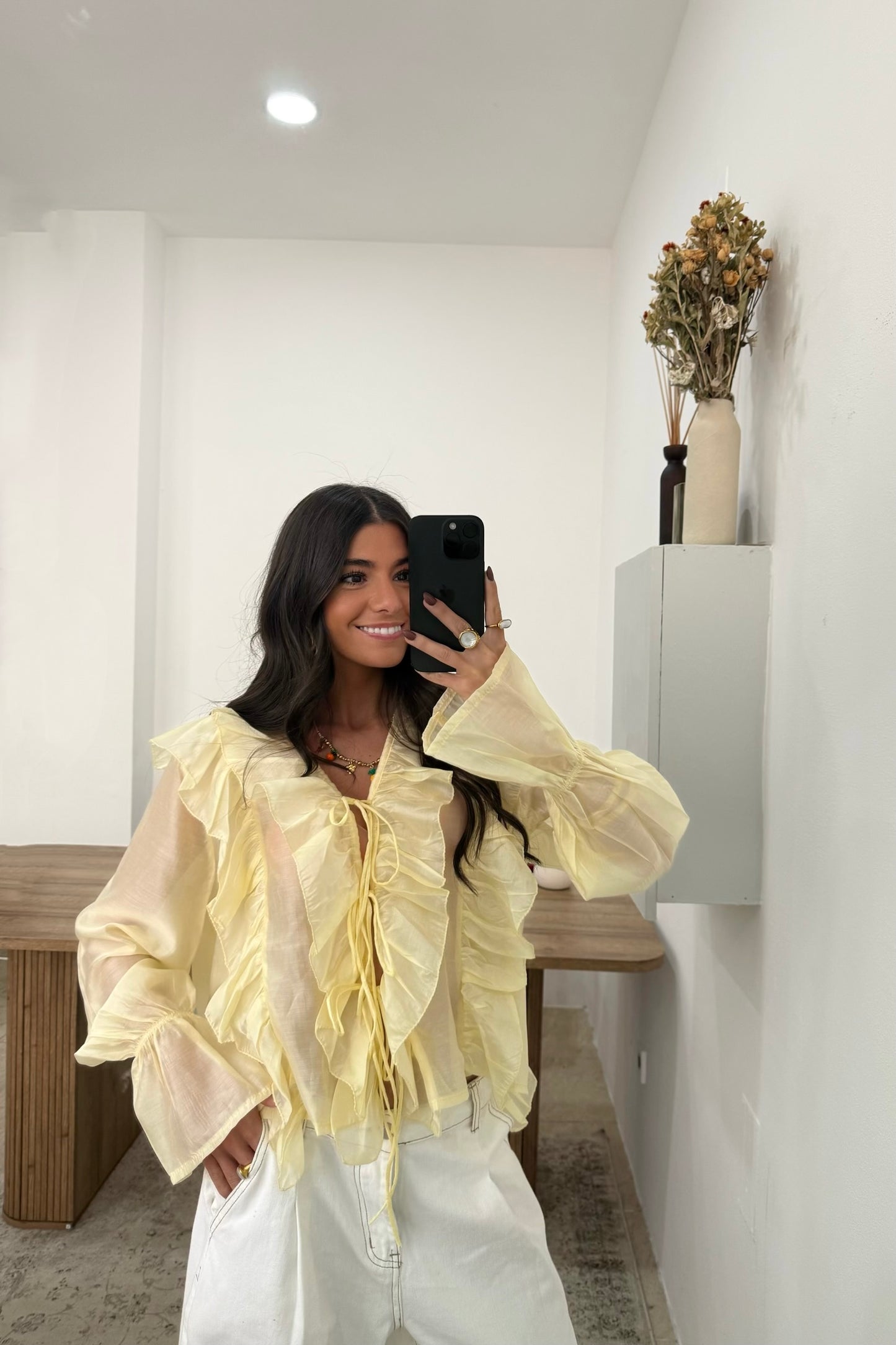 Ruffled Blouse in Soft Butter Yellow