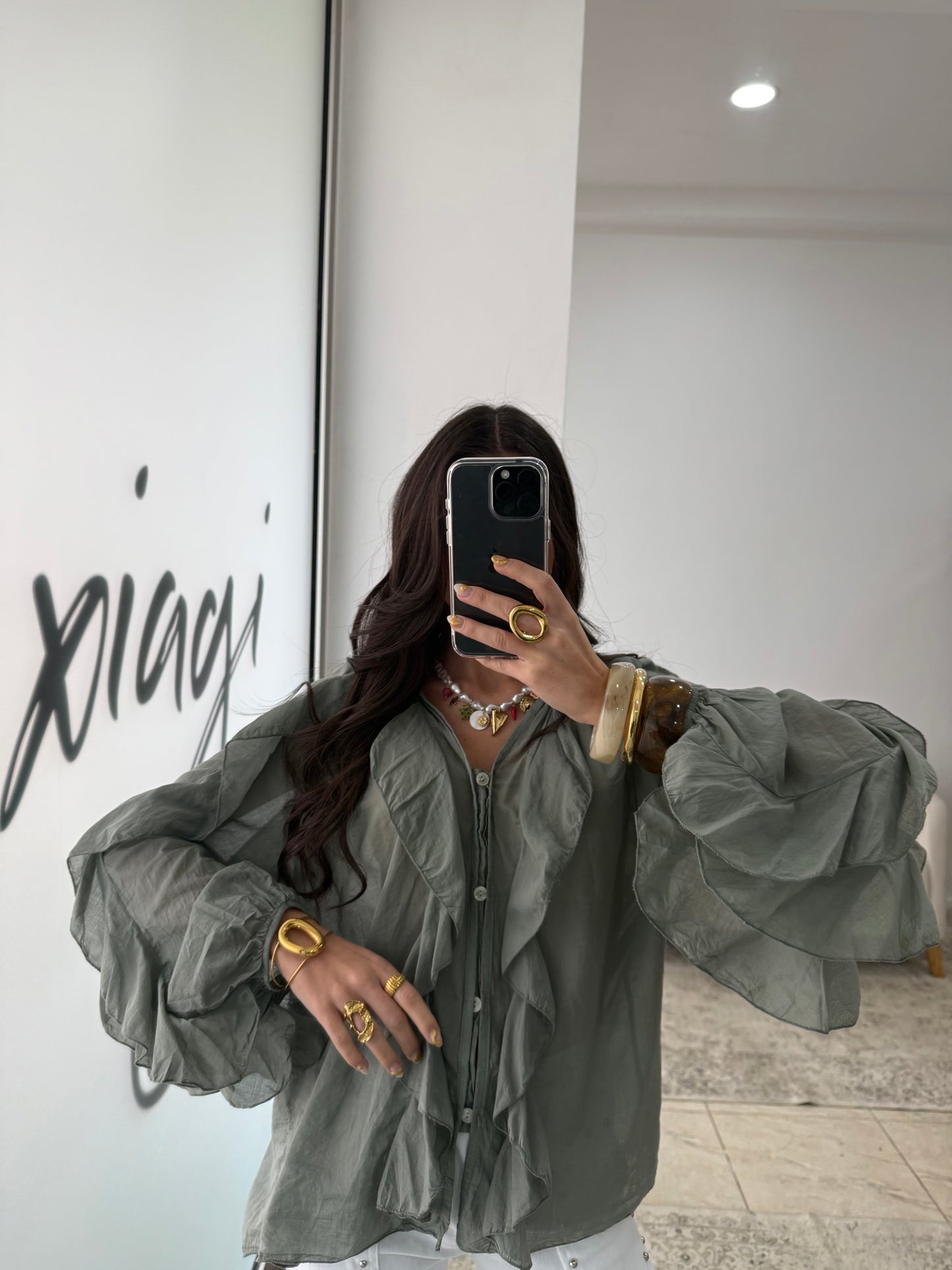 Ruffled Shirt In Green