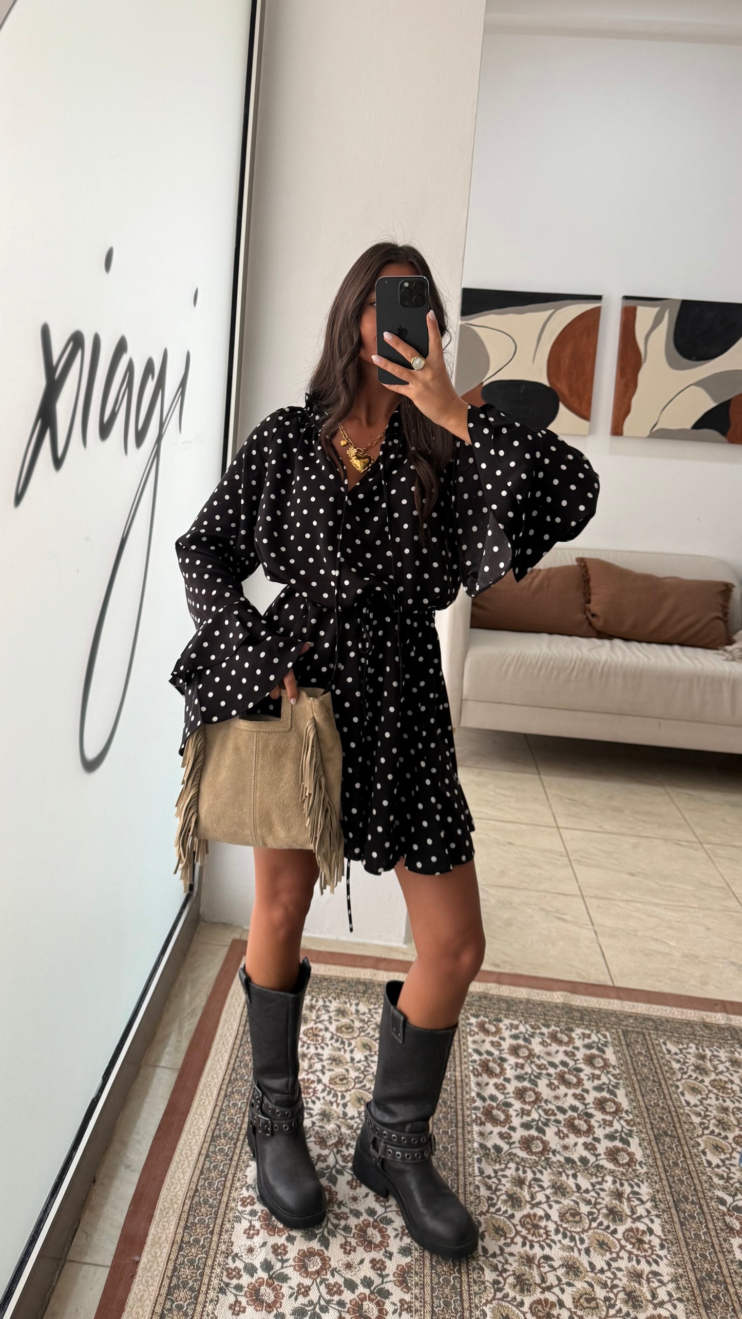 Black Polka Dot Ruffle Dress