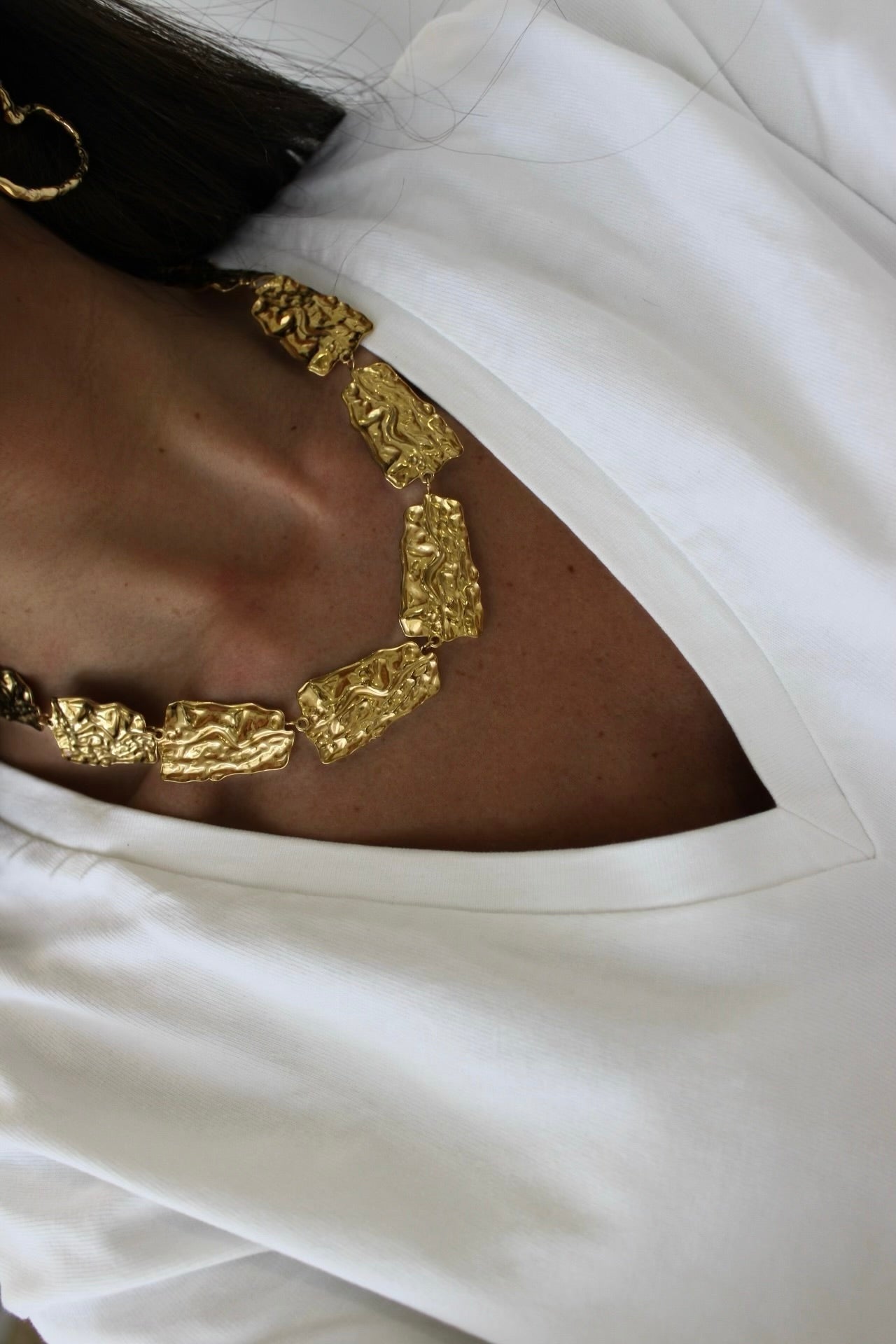 Hammered Rectangular Medal Necklace