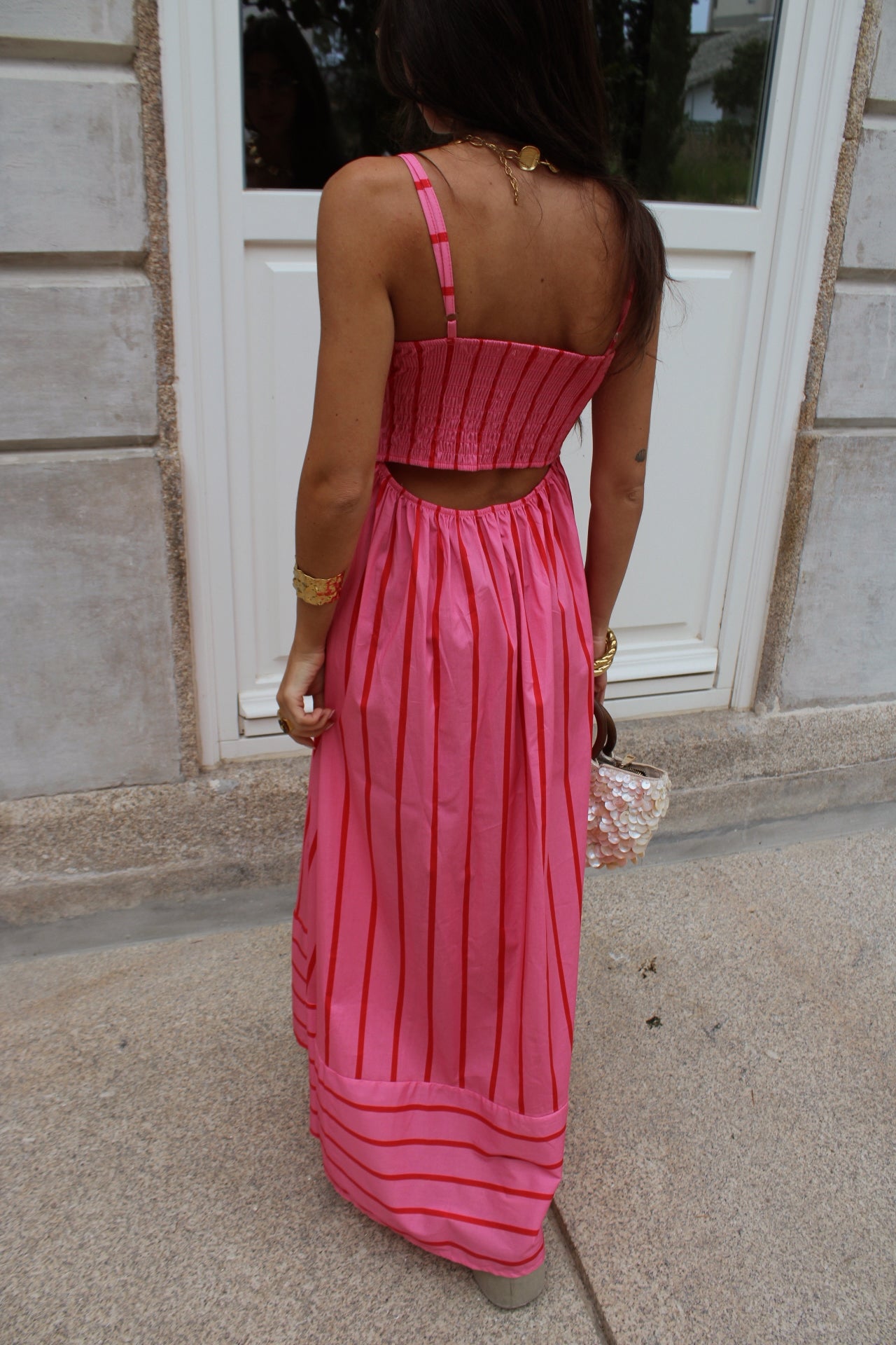 Pink & Red Striped Maxi Dress