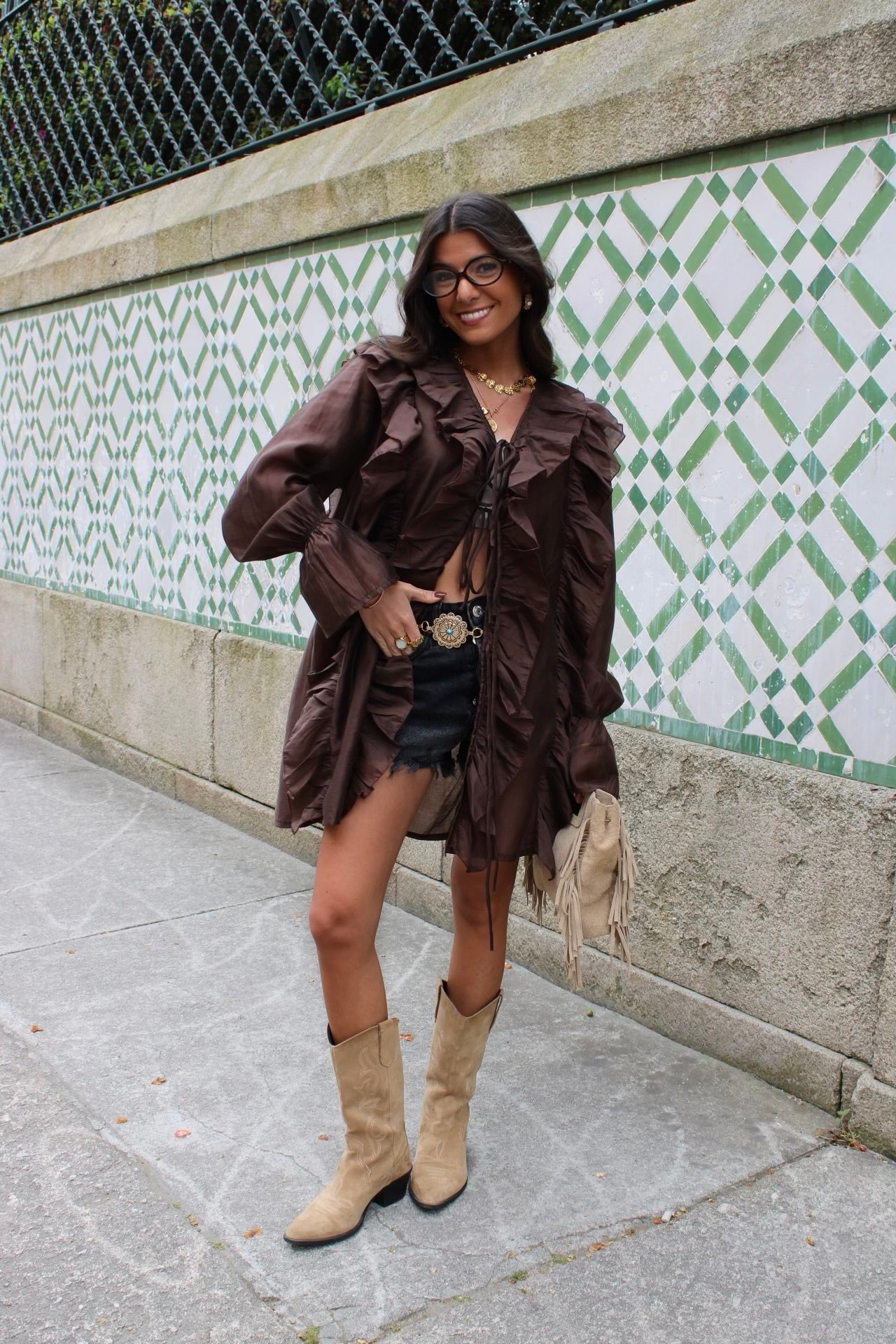 Brown Ruffled Shirtdress